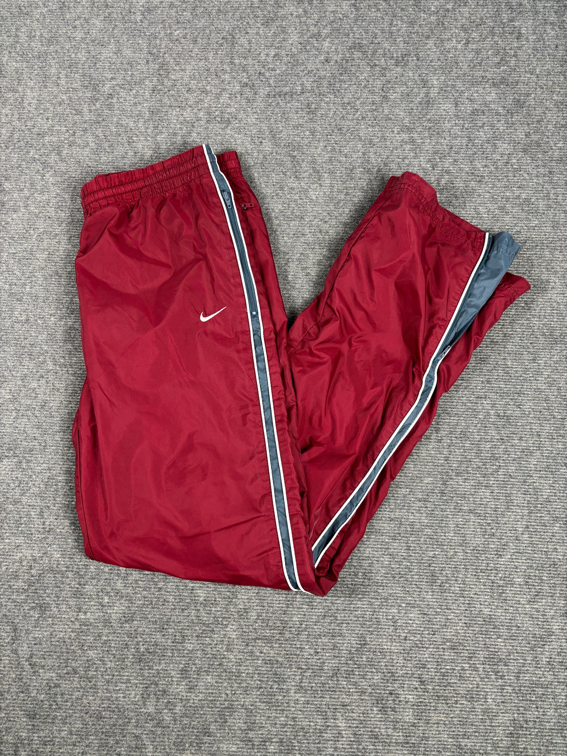 Vintage Y2K Nike Track Pants Size S Burgundy Navy Detail Classic Nylon Windbreaker