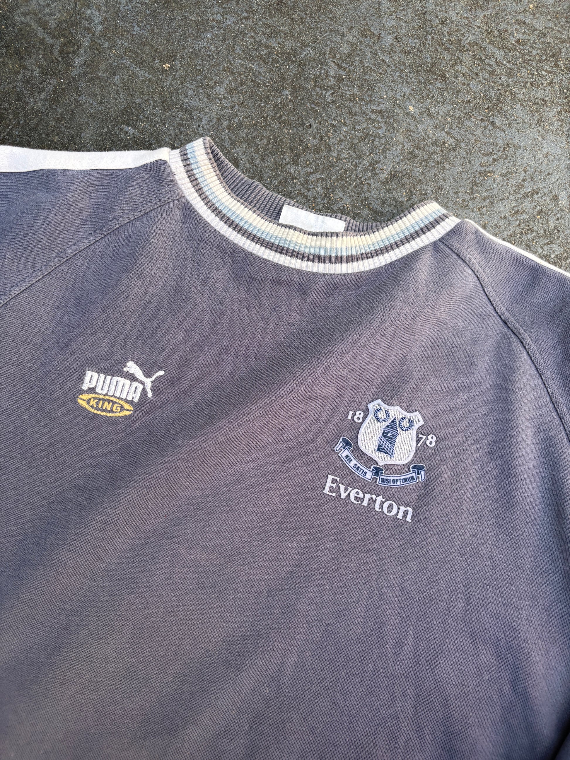 Vintage Y2K Puma Everton FC Jumper Size L Blue Grey Badge Logo Football Sweatshirt