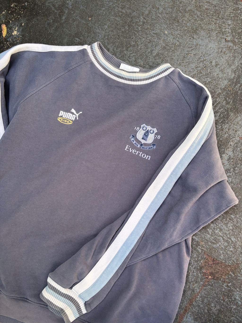 Vintage Y2K Puma Everton FC Jumper Size L Blue Grey Badge Logo Football Sweatshirt
