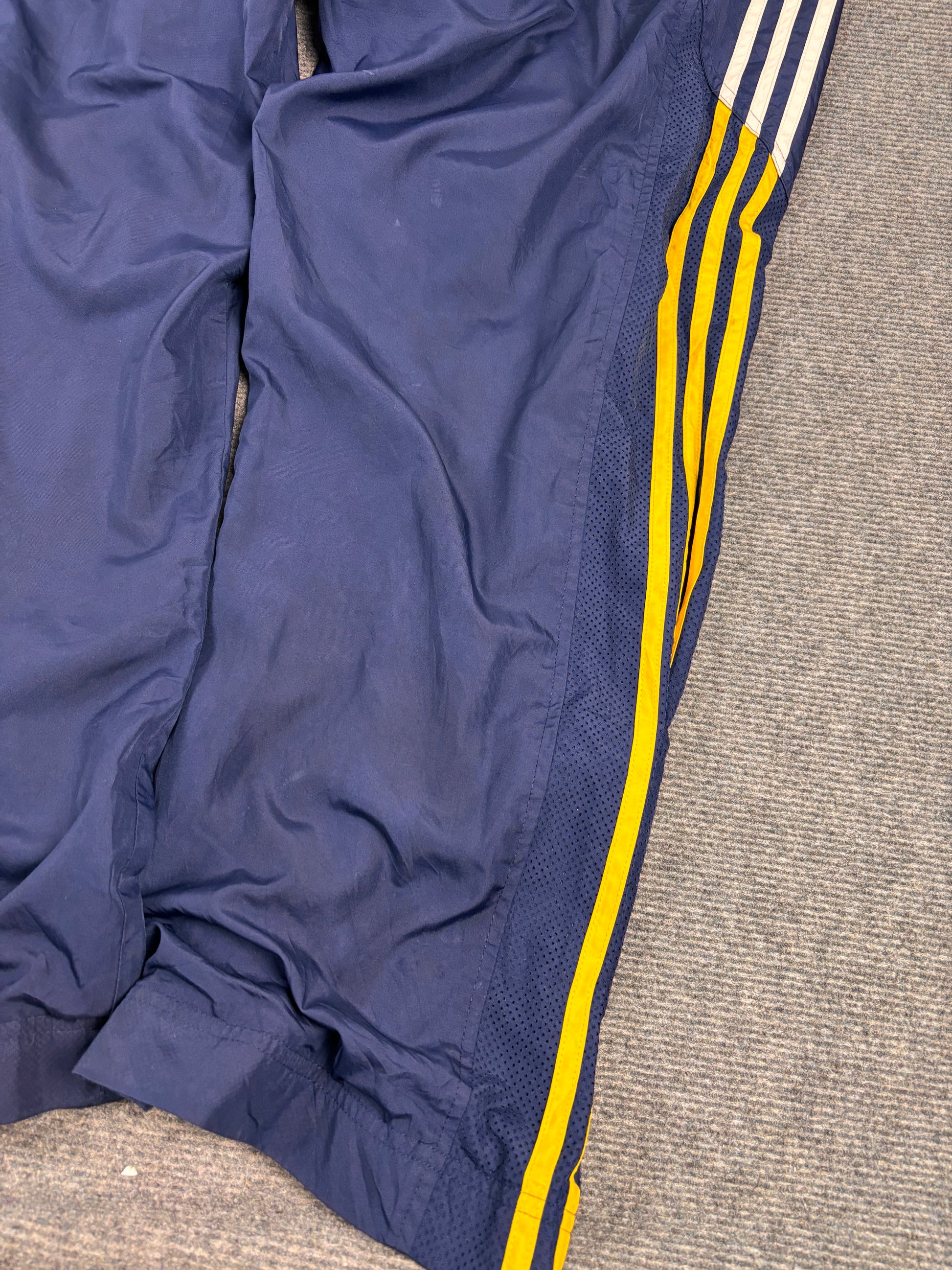 Vintage Y2K Adidas Track Pants Size XL Navy Yellow Logo Wide Leg Windbreaker
