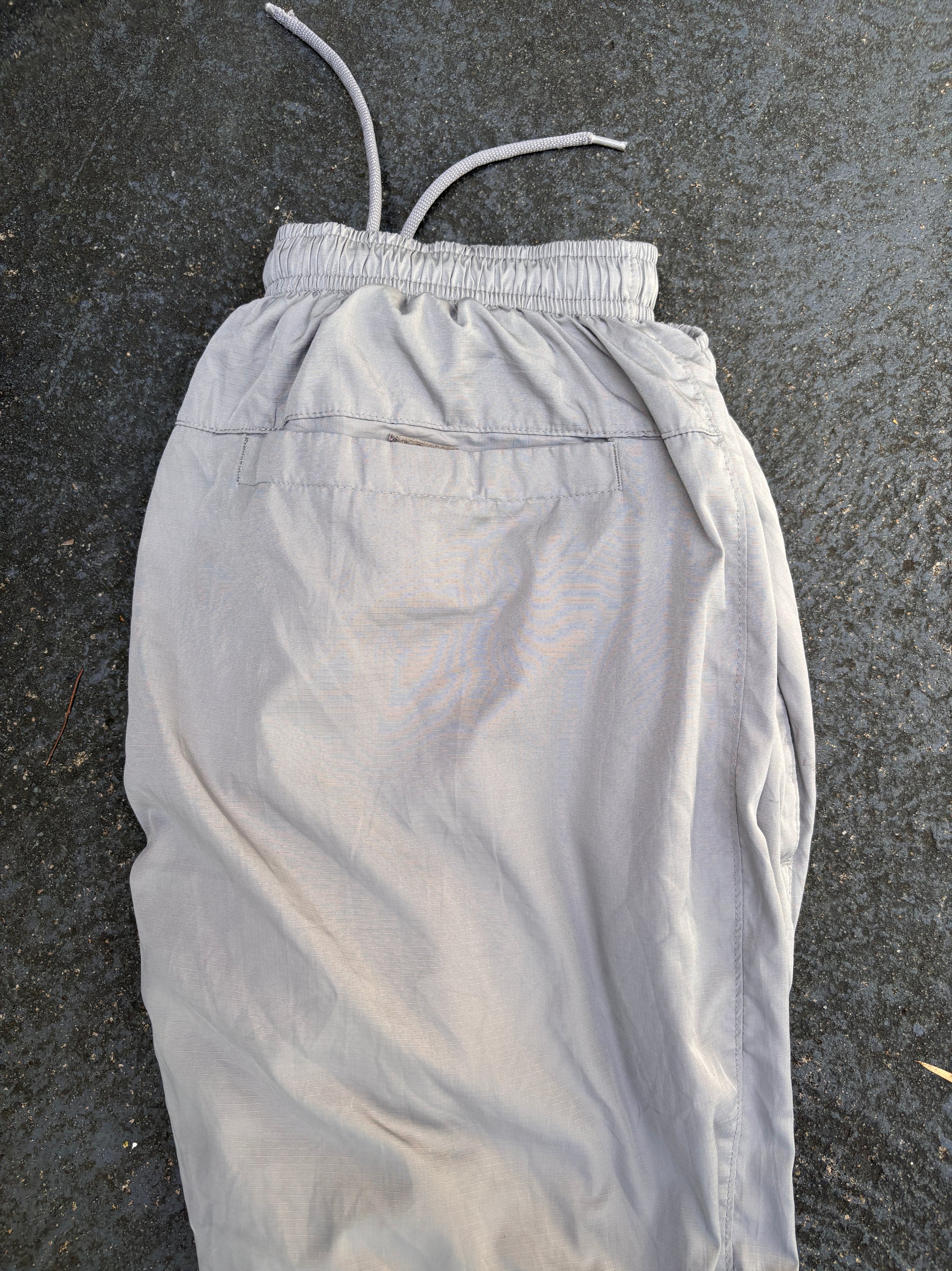 Vintage Y2K Nike Track Pants Size XL Grey Blue Swoosh Wide Leg Ankle Zip Windbreaker