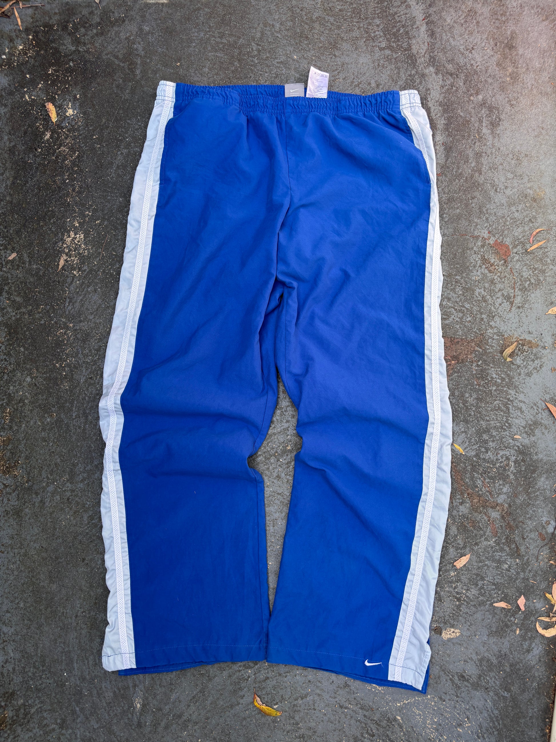 Vintage Y2K Nike Track Pants Women’s Size XL Blue White Detail Ankle Swoosh Wide Leg