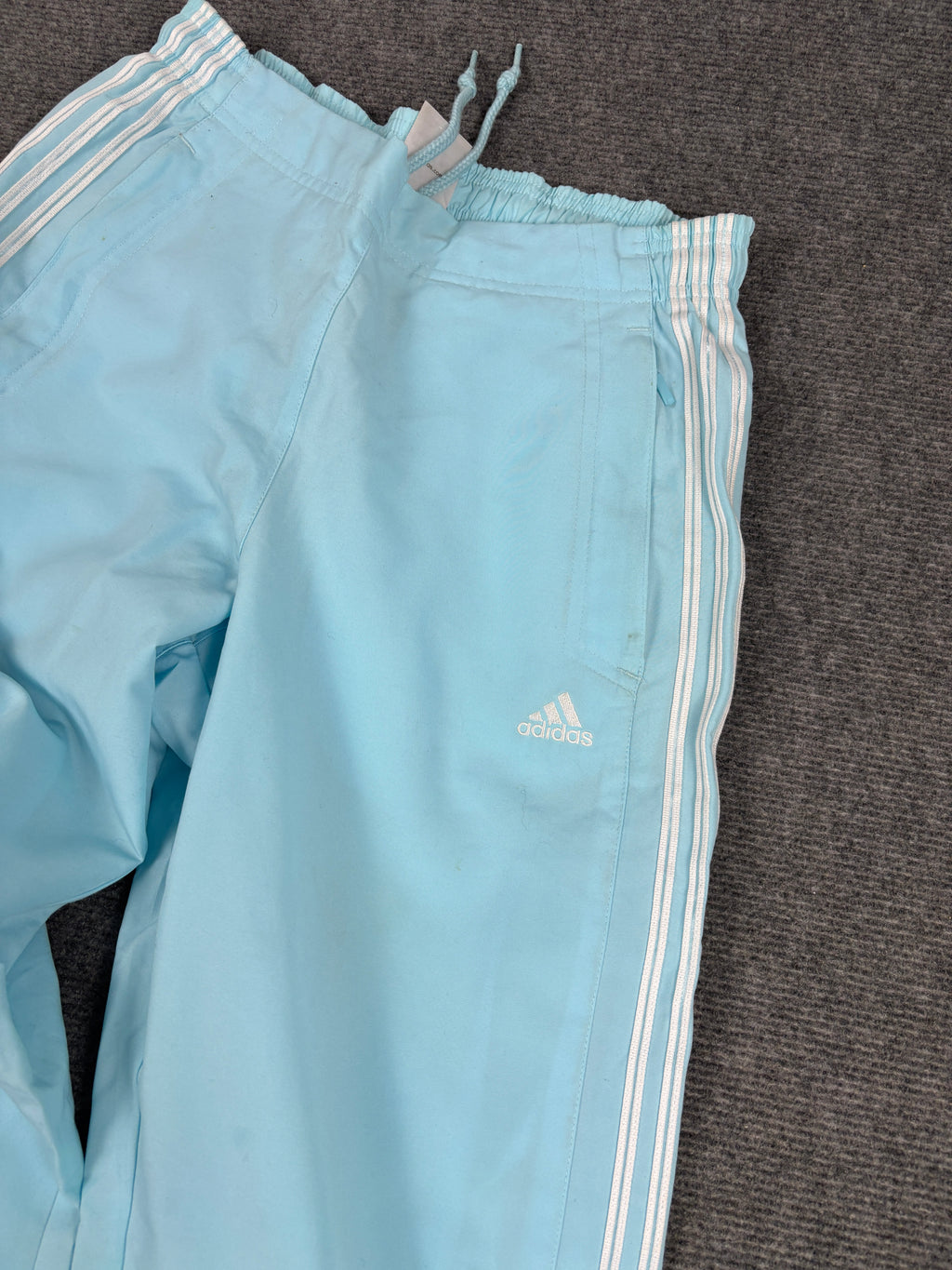 Vintage Y2K Adidas Track Pants Size S Blue White 3 Stripe Logo Windbreakers
