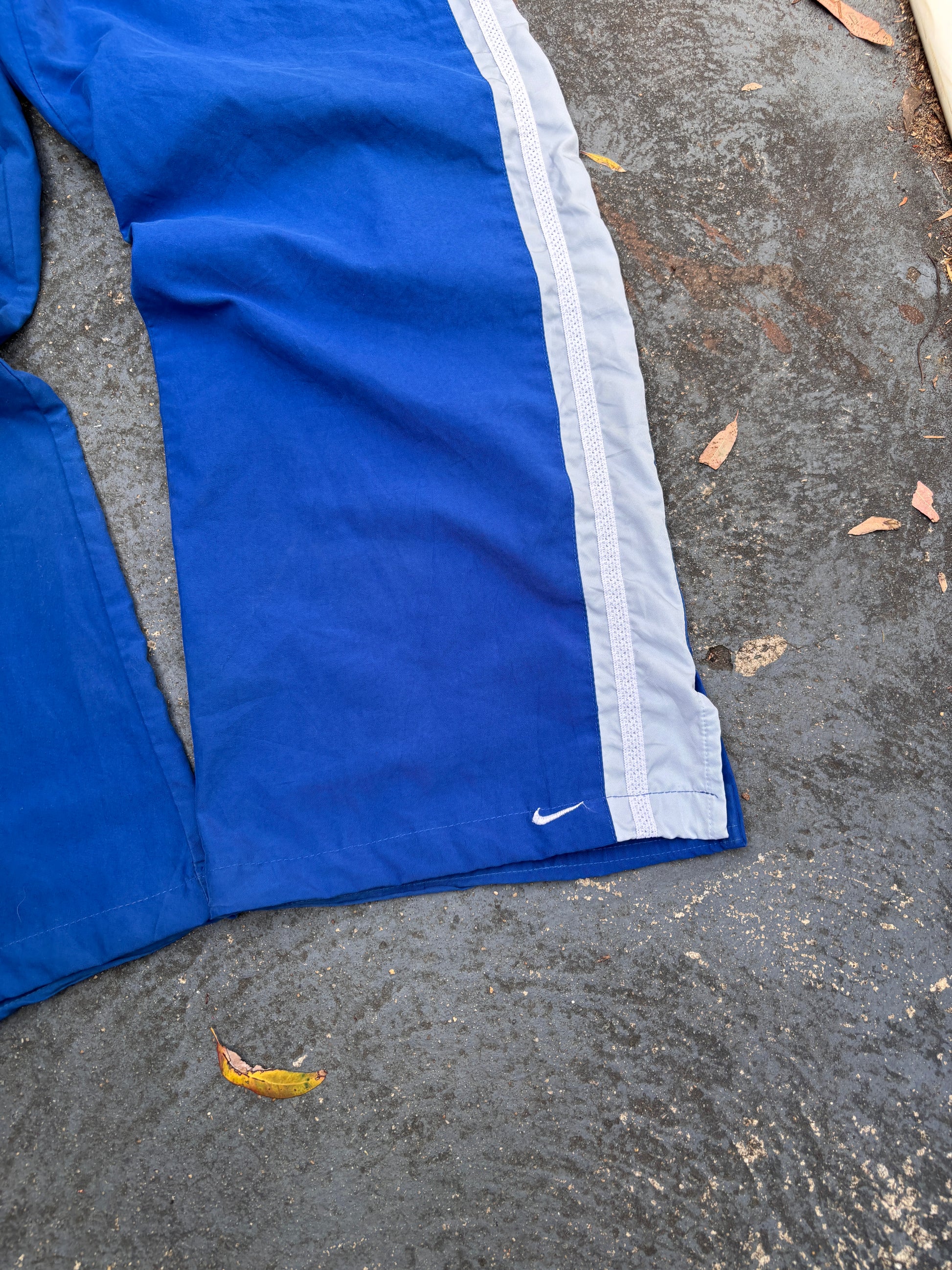Vintage Y2K Nike Track Pants Women’s Size XL Blue White Detail Ankle Swoosh Wide Leg