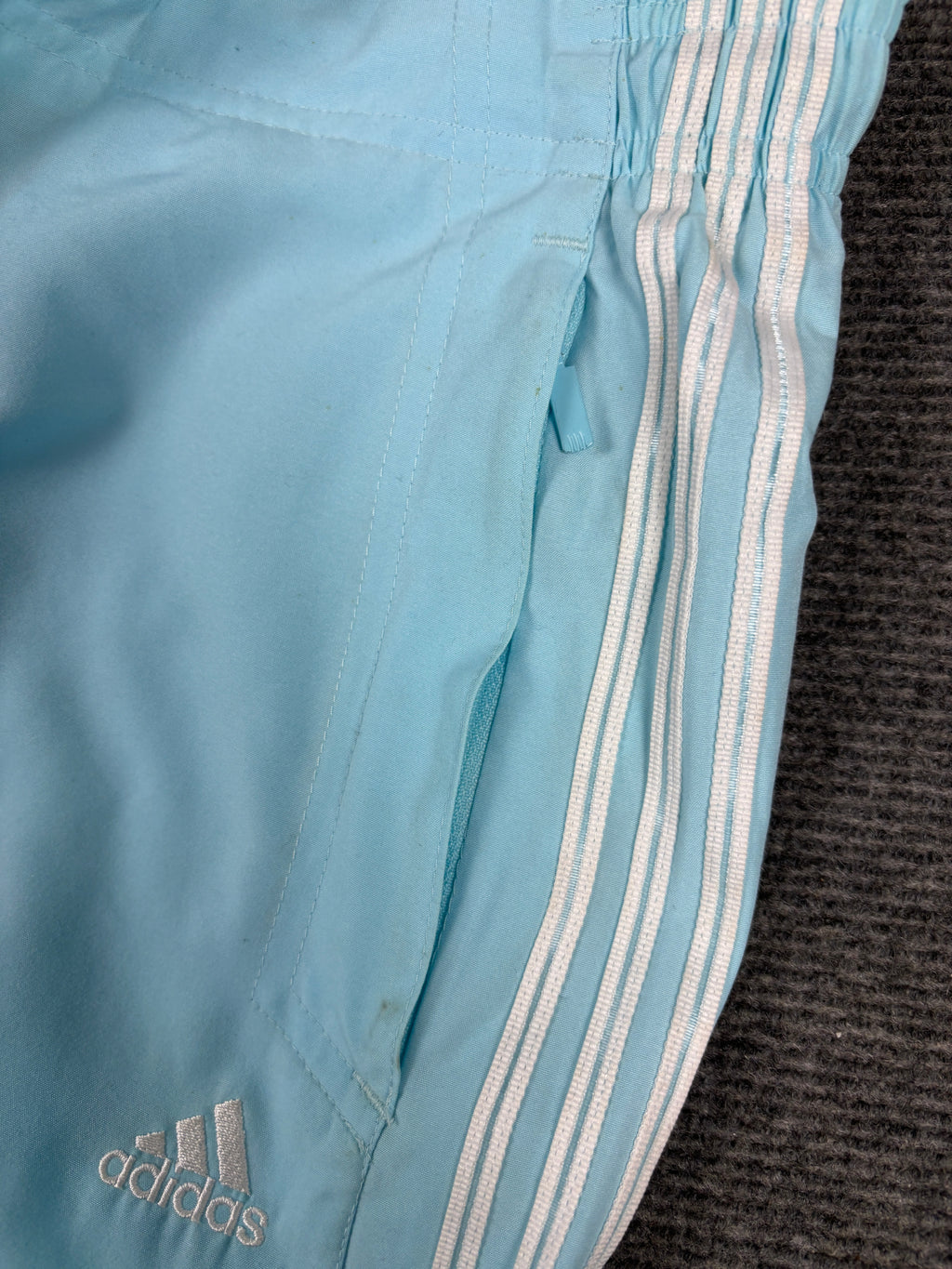 Vintage Y2K Adidas Track Pants Size S Blue White 3 Stripe Logo Windbreakers