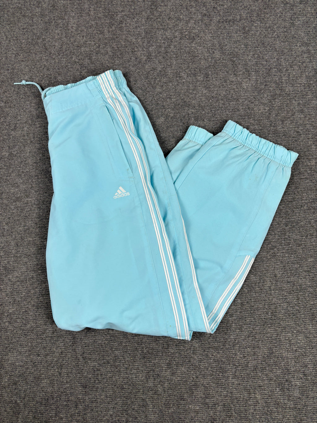 Vintage Y2K Adidas Track Pants Size S Blue White 3 Stripe Logo Windbreakers