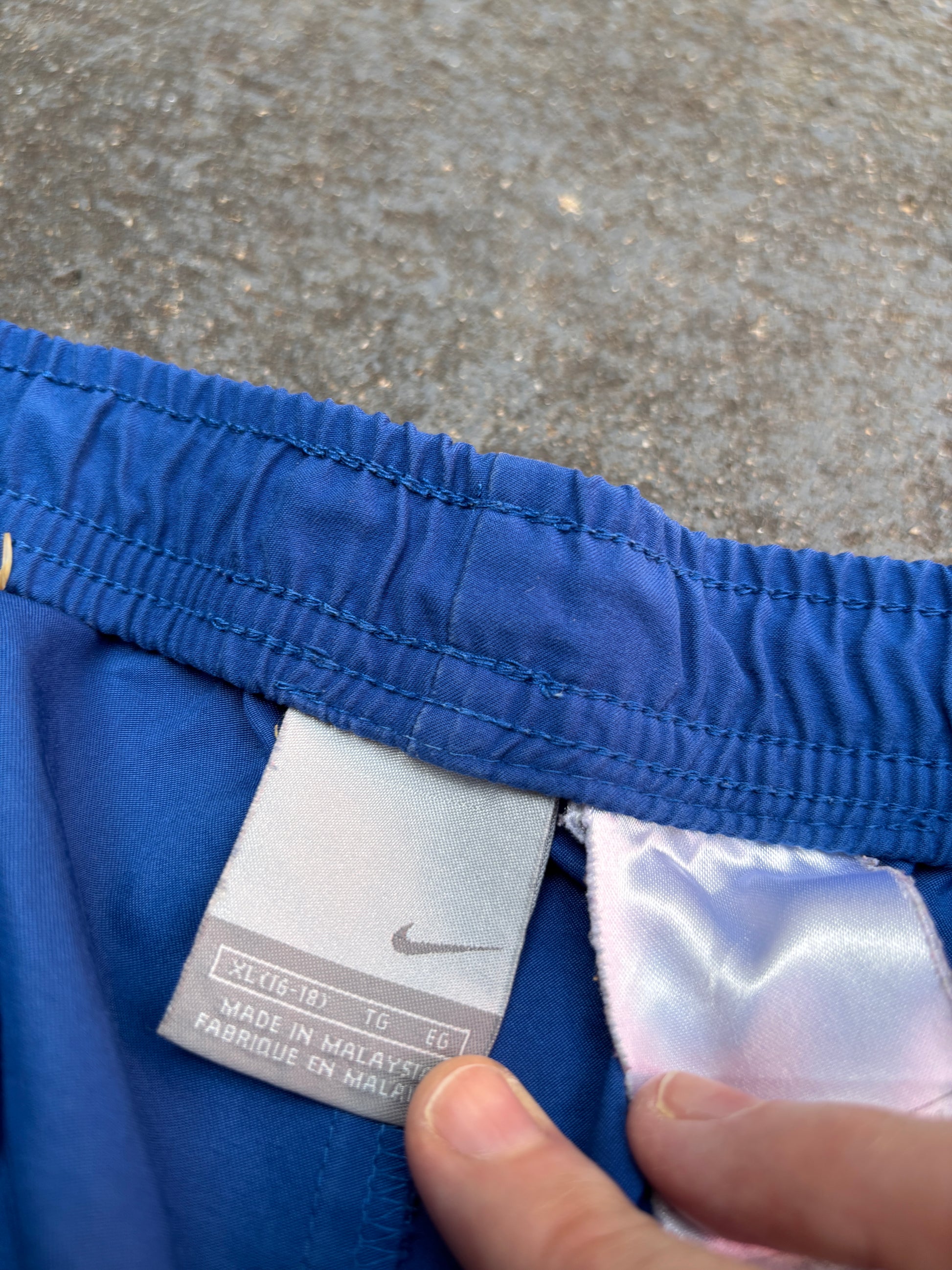 Vintage Y2K Nike Track Pants Women’s Size XL Blue White Detail Ankle Swoosh Wide Leg