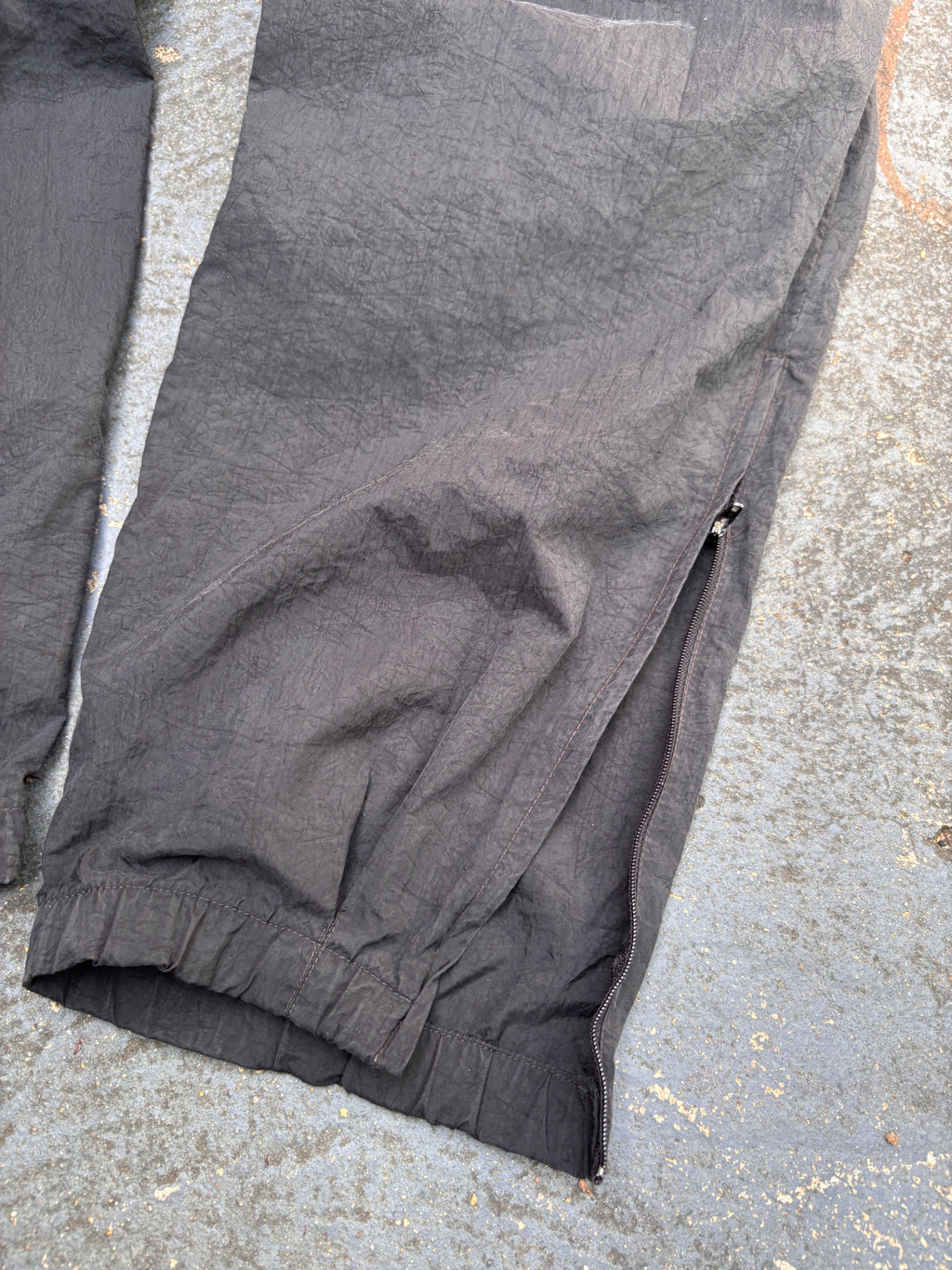 Vintage 90s Nike Track Pants Size L Double Black Swoosh Wide Leg Cuffed Windbreaker