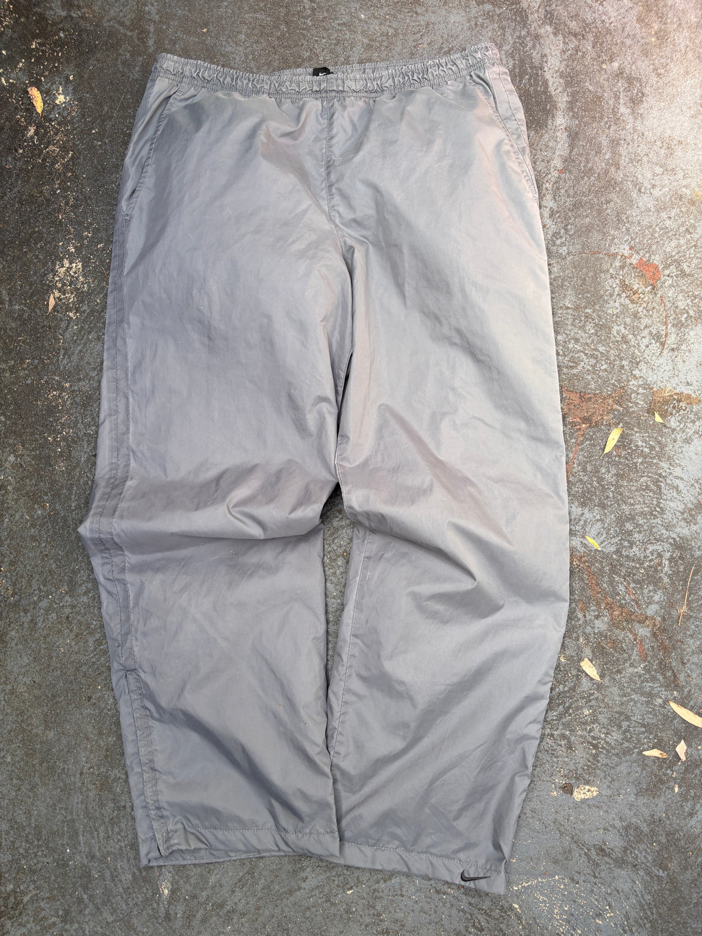 Vintage Y2K Nike Track Pants Size M Grey Black Ankle Swoosh Wide Leg Windbreaker