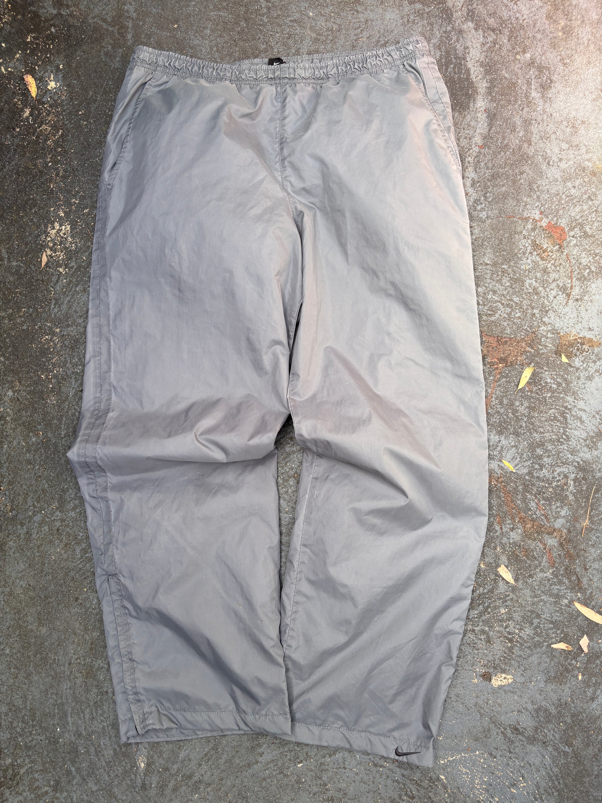 Vintage Y2K Nike Track Pants Size M Grey Black Ankle Swoosh Wide Leg Windbreaker