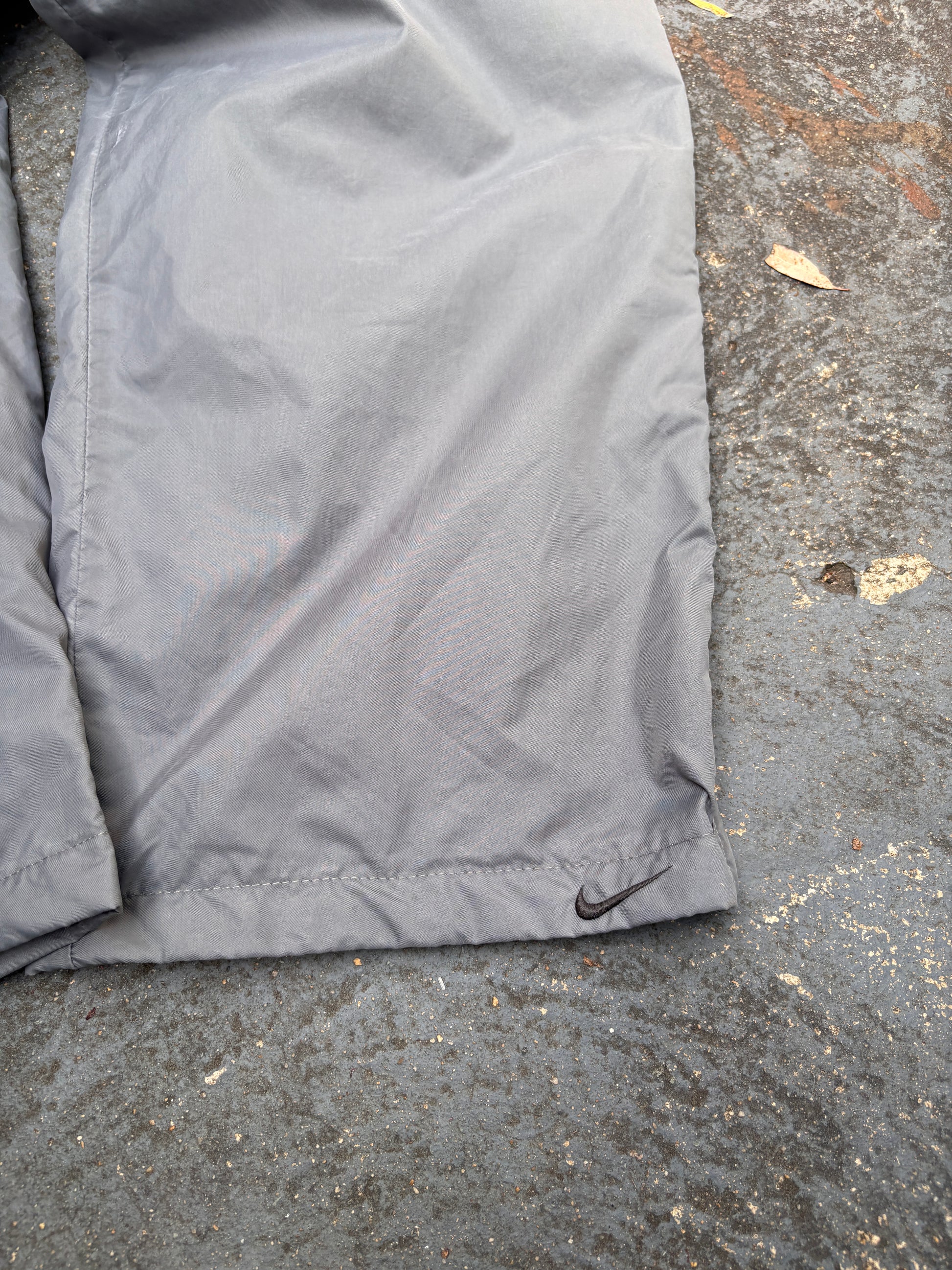 Vintage Y2K Nike Track Pants Size M Grey Black Ankle Swoosh Wide Leg Windbreaker