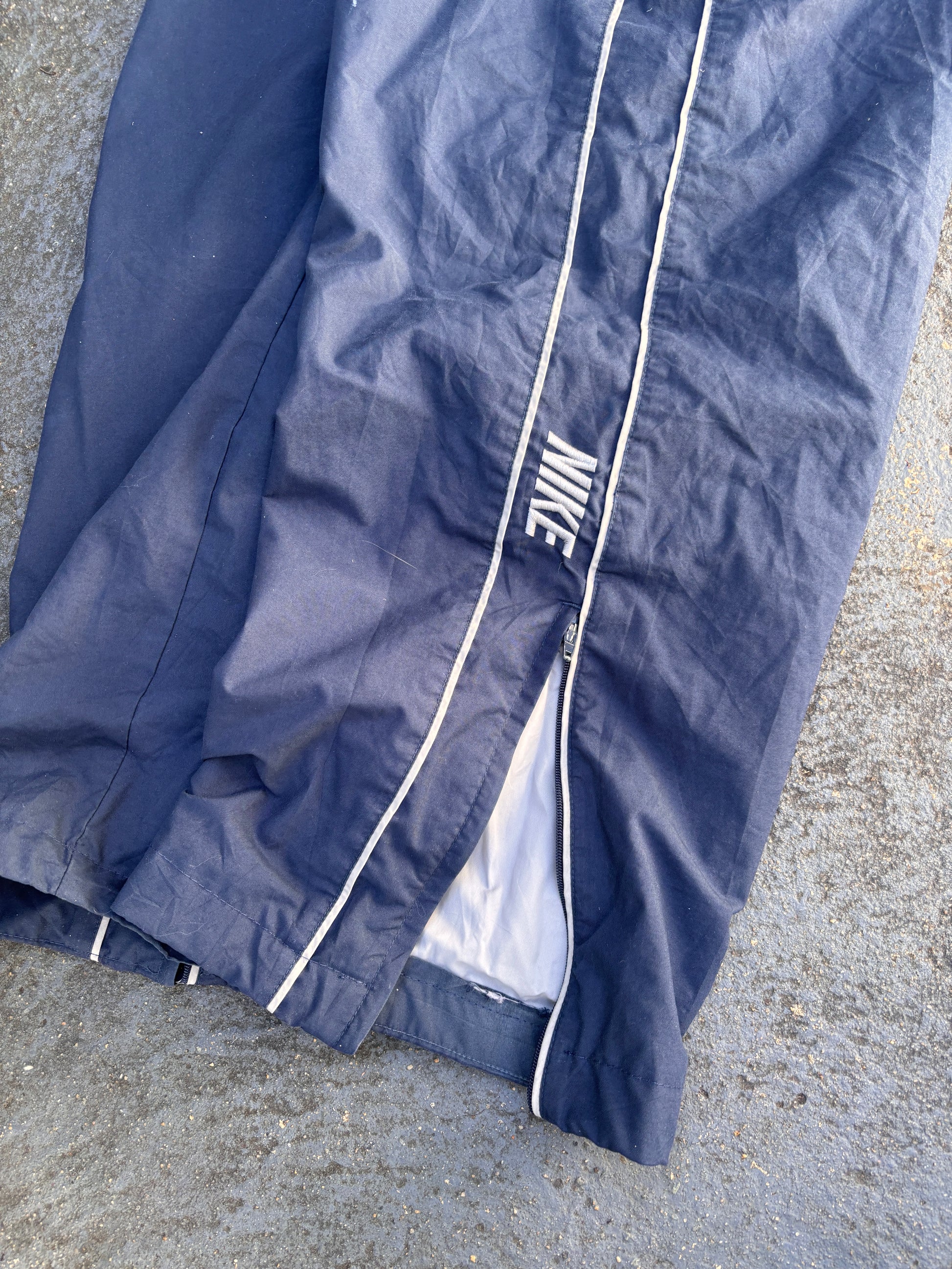 Vintage Y2K Nike Track Pants Size L Navy Grey Piping Spell Out Wide Leg Ankle Zip