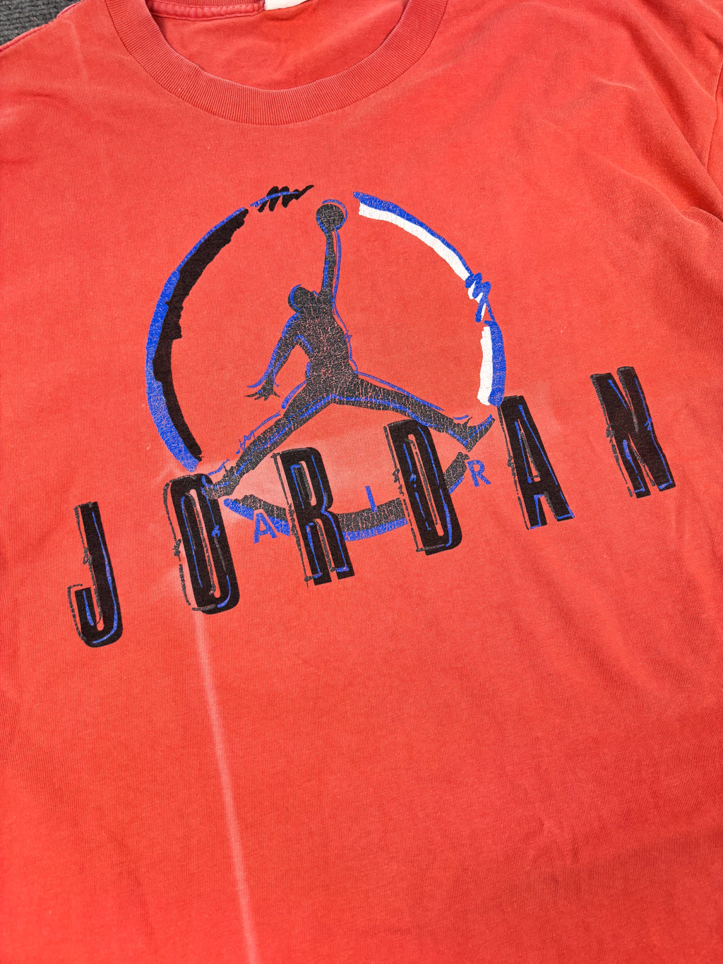 Vintage 90s Nike Jordan T-Shirt XL Red Orange Cotton Single Stitch Jumpman Spell Out Rare