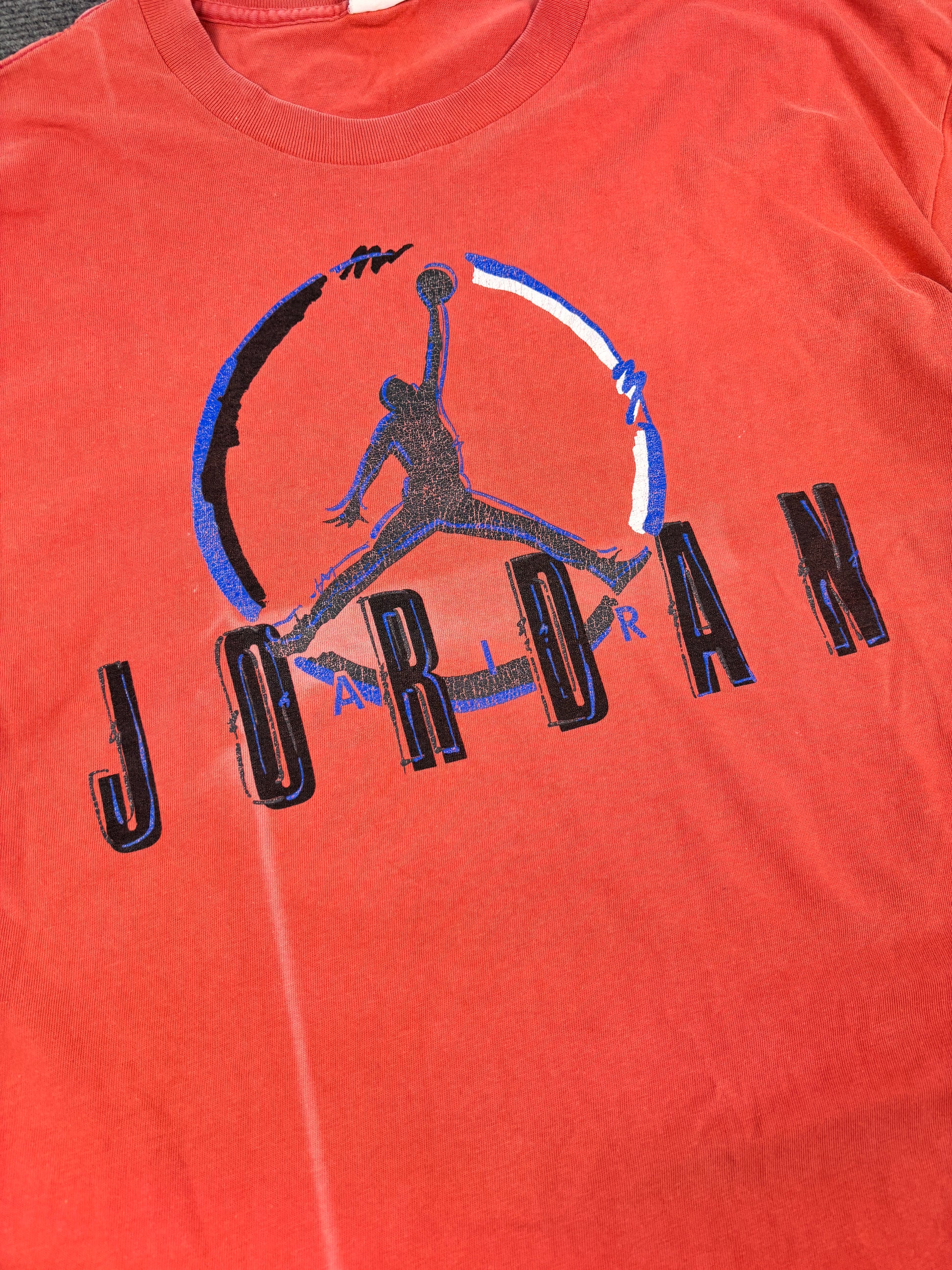 Vintage 90s Nike Jordan T-Shirt XL Red Orange Cotton Single Stitch Jumpman Spell Out Rare