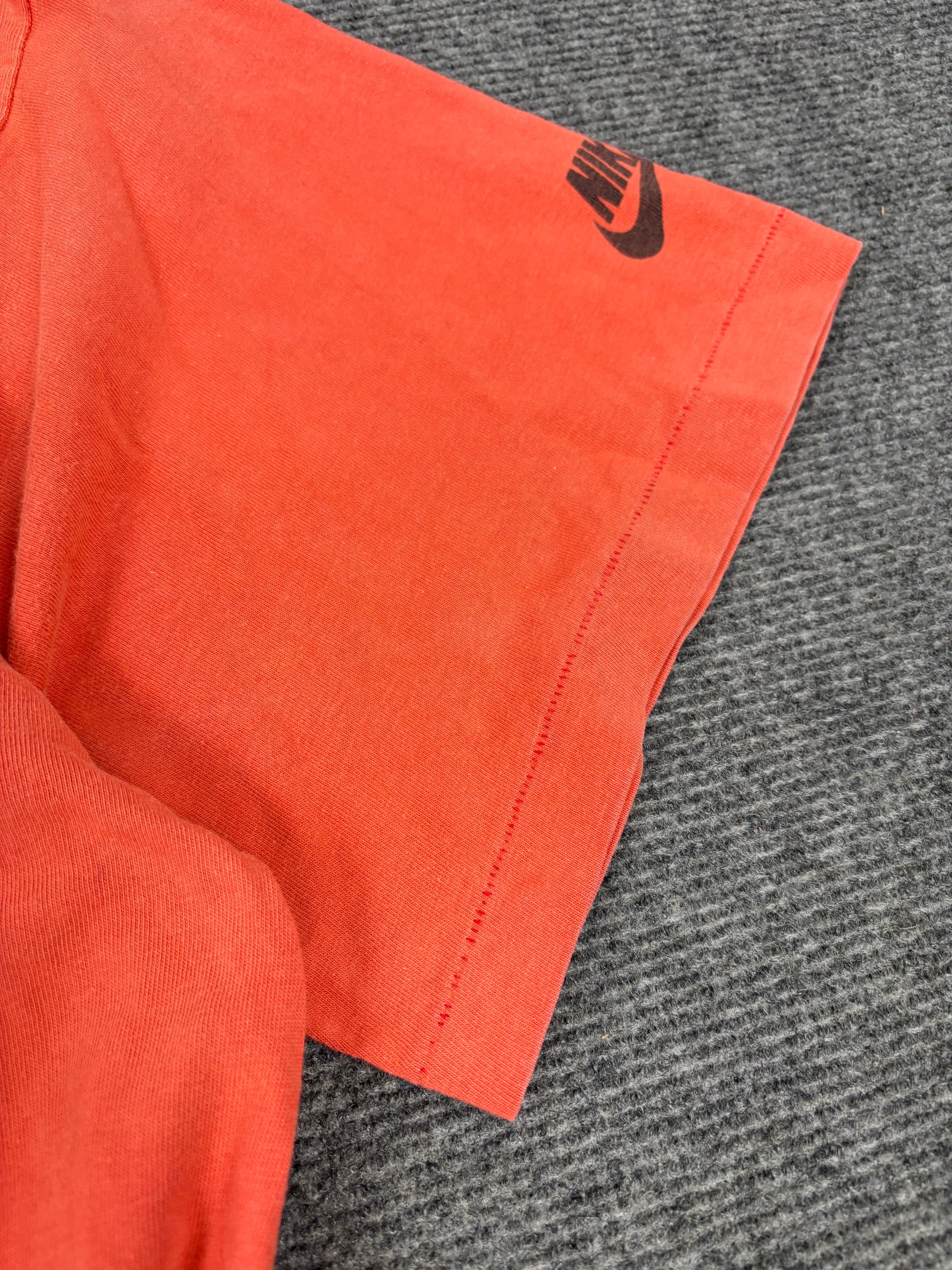 Vintage 90s Nike Jordan T-Shirt XL Red Orange Cotton Single Stitch Jumpman Spell Out Rare