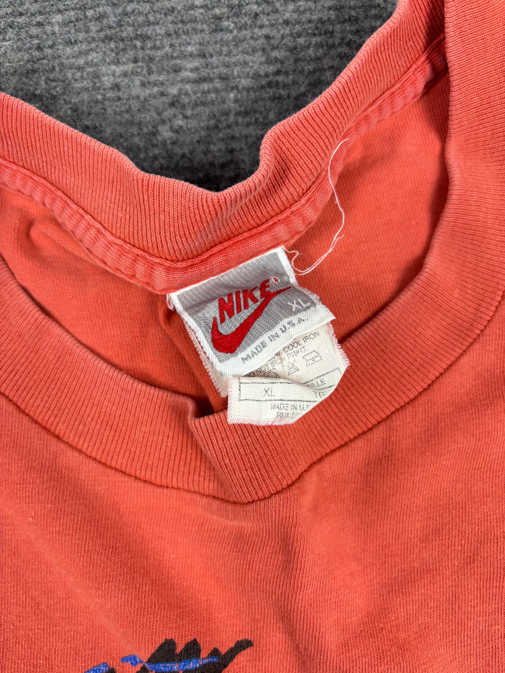 Vintage 90s Nike Jordan T-Shirt XL Red Orange Cotton Single Stitch Jumpman Spell Out Rare