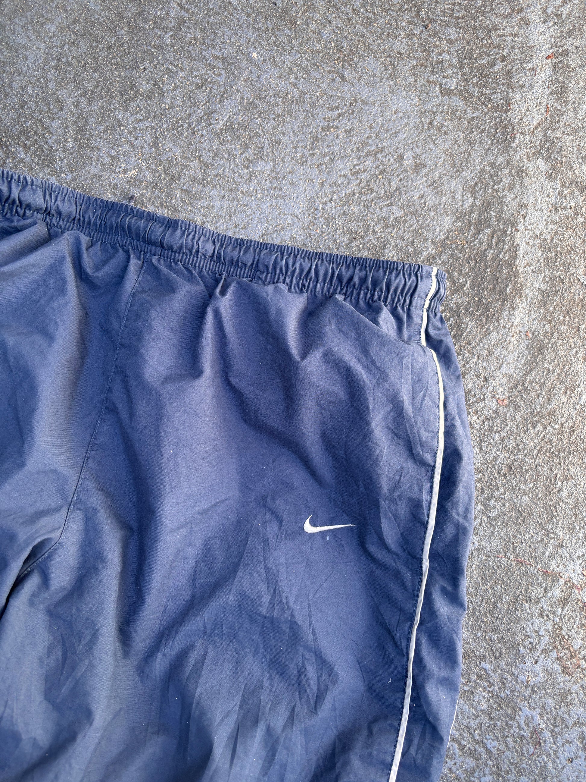 Vintage Y2K Nike Track Pants Size L Navy Grey Piping Spell Out Wide Leg Ankle Zip