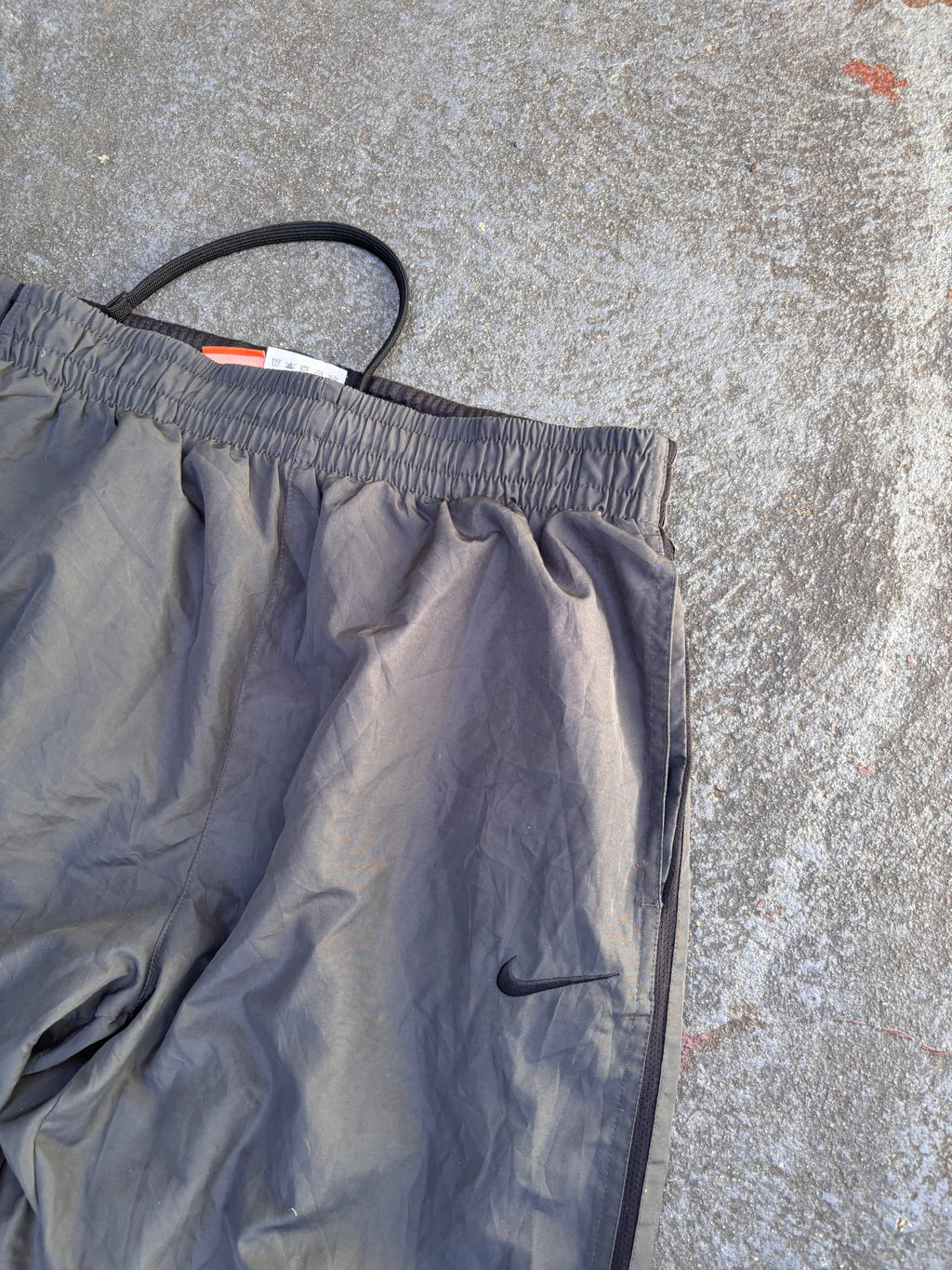 Vintage Y2K Nike Track Pants Size L Grey Black Piping Swoosh Wide Leg Bungee Ankle