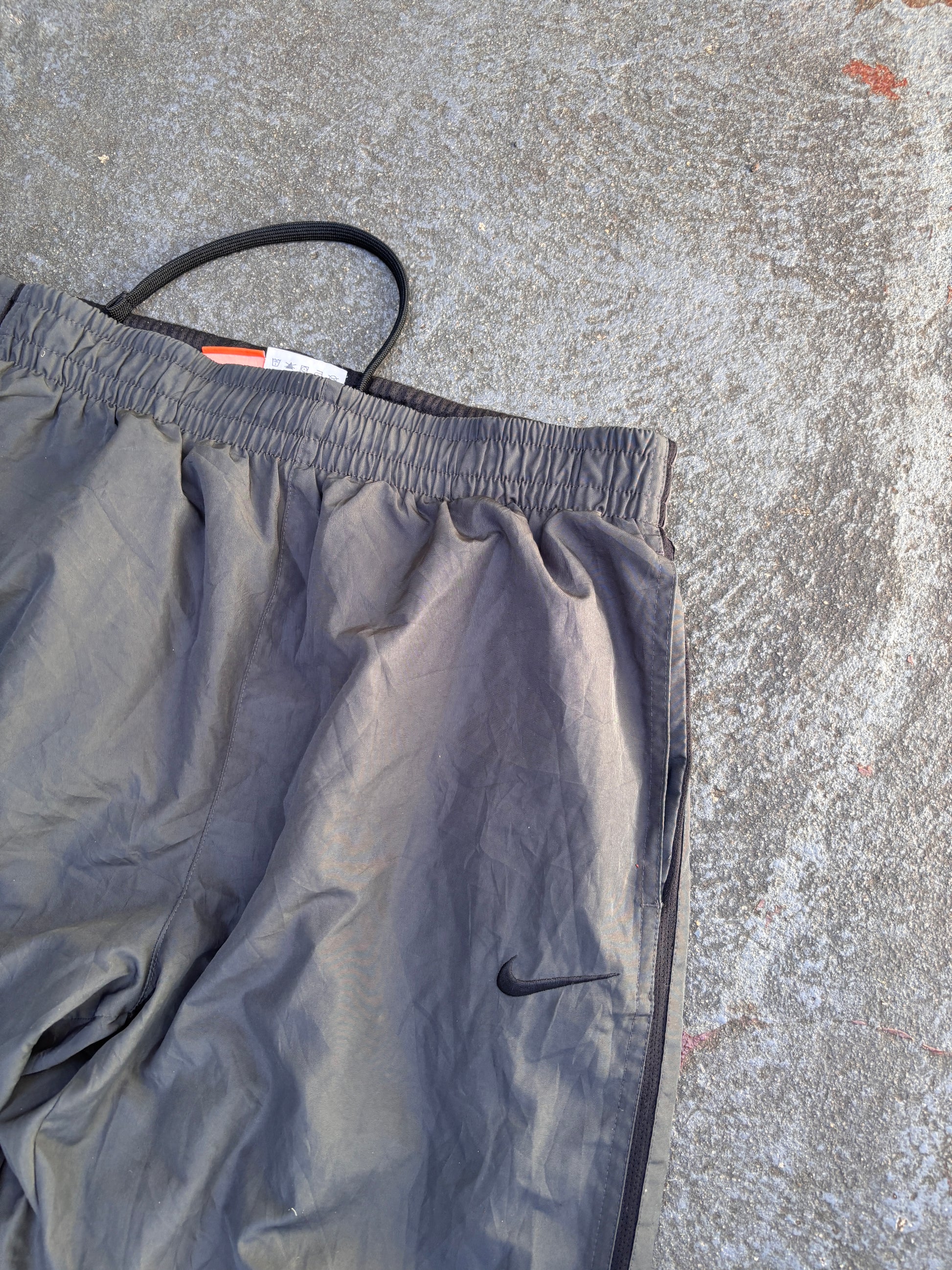 Vintage Y2K Nike Track Pants Size L Grey Black Piping Swoosh Wide Leg Bungee Ankle
