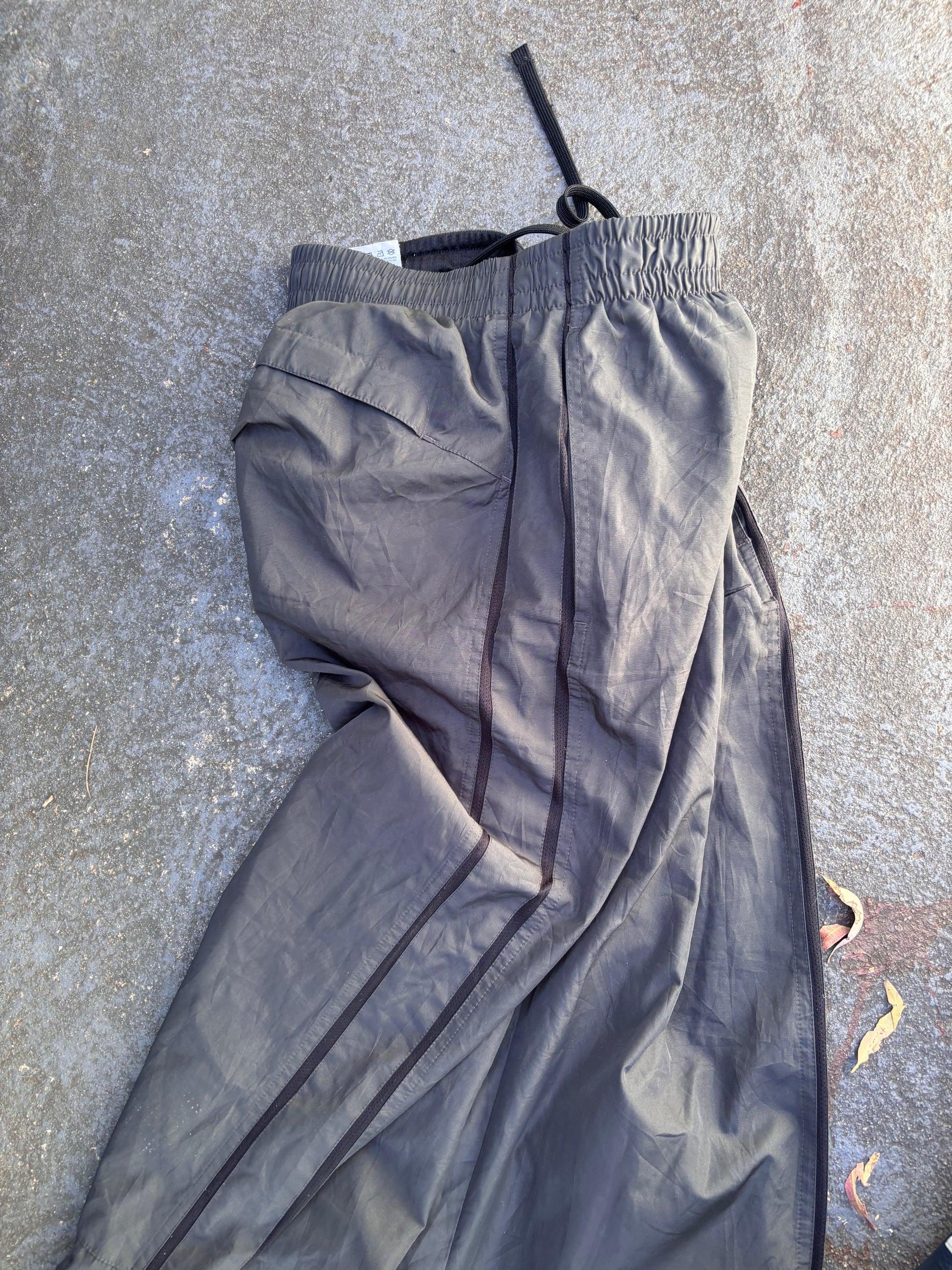 Vintage Y2K Nike Track Pants Size L Grey Black Piping Swoosh Wide Leg Bungee Ankle