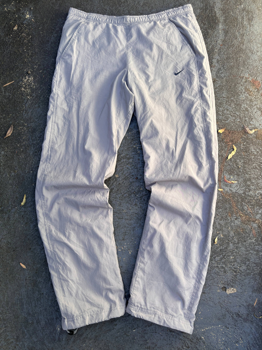 Vintage Y2K Nike Track Pants Size S Grey Navy Swoosh Bungee Ankle