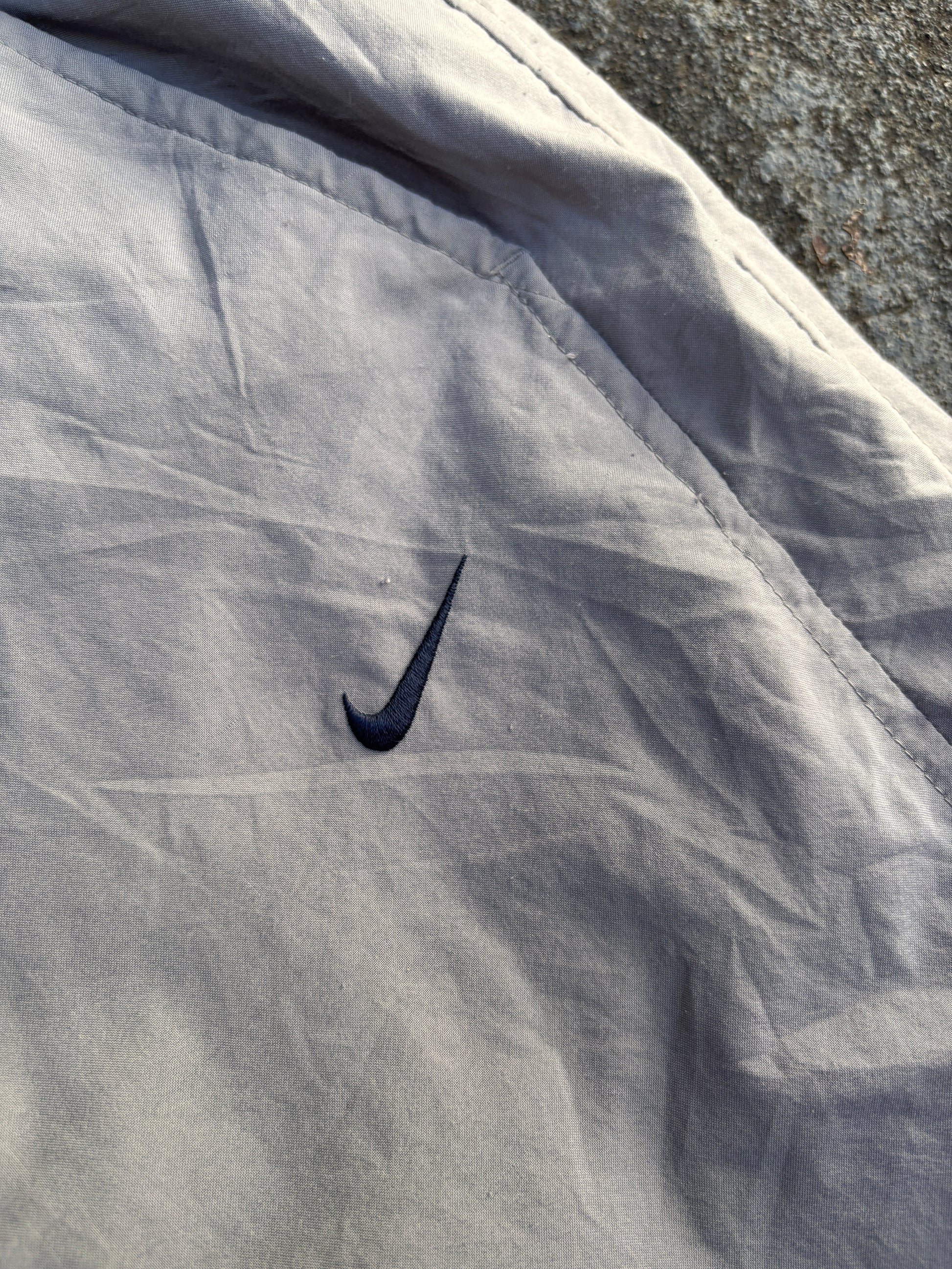 Vintage Y2K Nike Track Pants Size S Grey Navy Swoosh Bungee Ankle