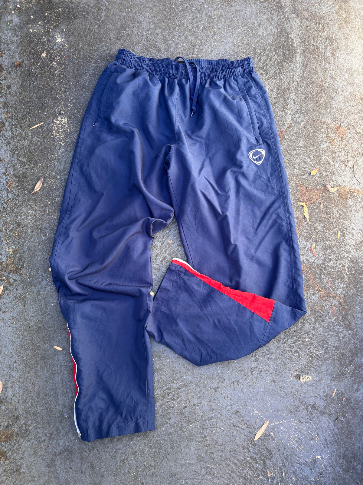 Vintage Y2K Nike Football Track Pants Size S Navy Red Detail Wide Leg Ankle Zip