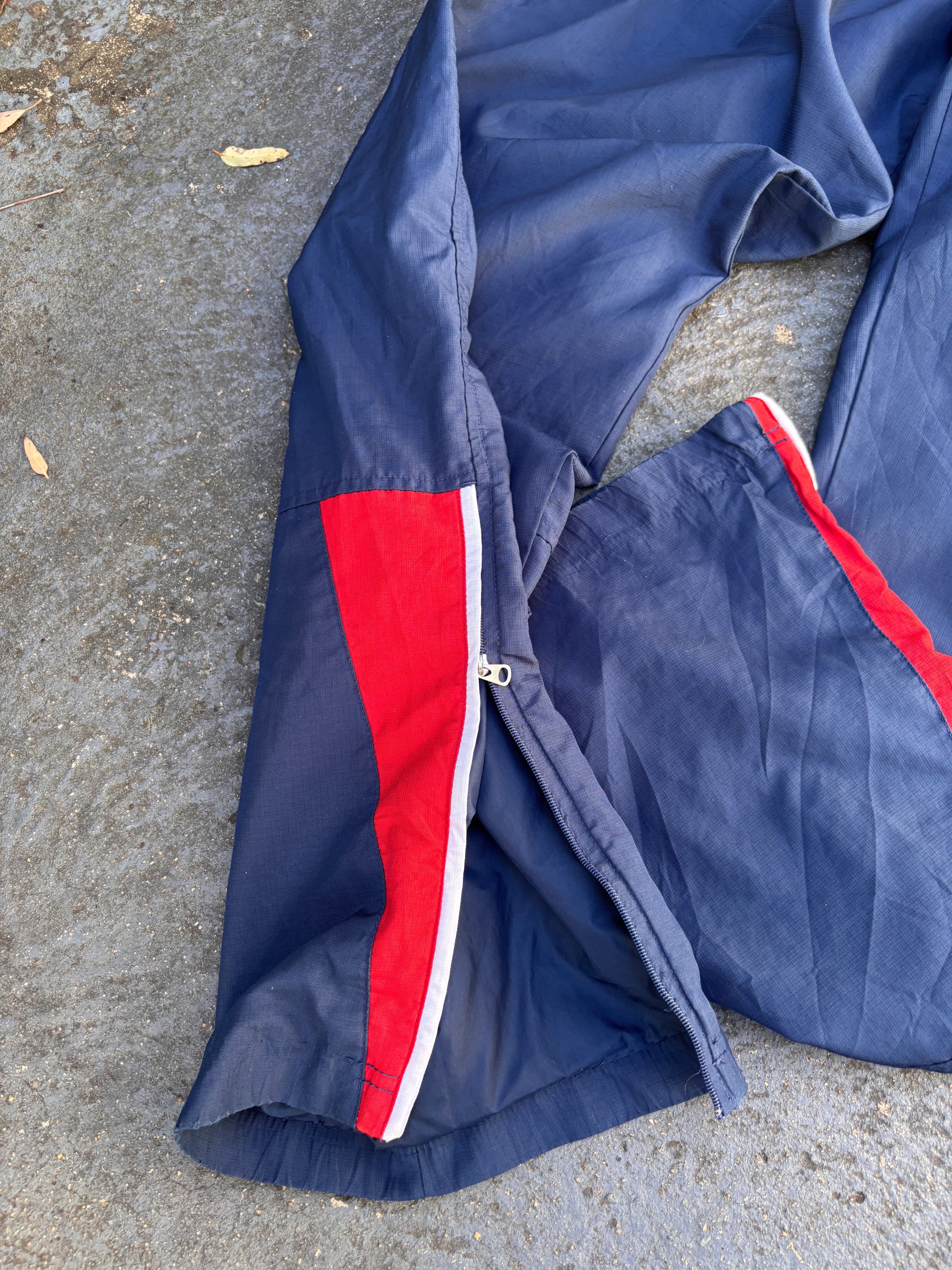 Vintage Y2K Nike Football Track Pants Size S Navy Red Detail Wide Leg Ankle Zip