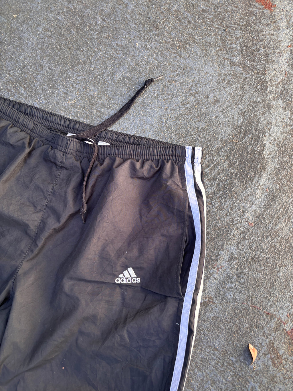 Vintage Y2K Adidas Track Pants Size M Black White 3-Stripes Wide Leg Ankle Zip