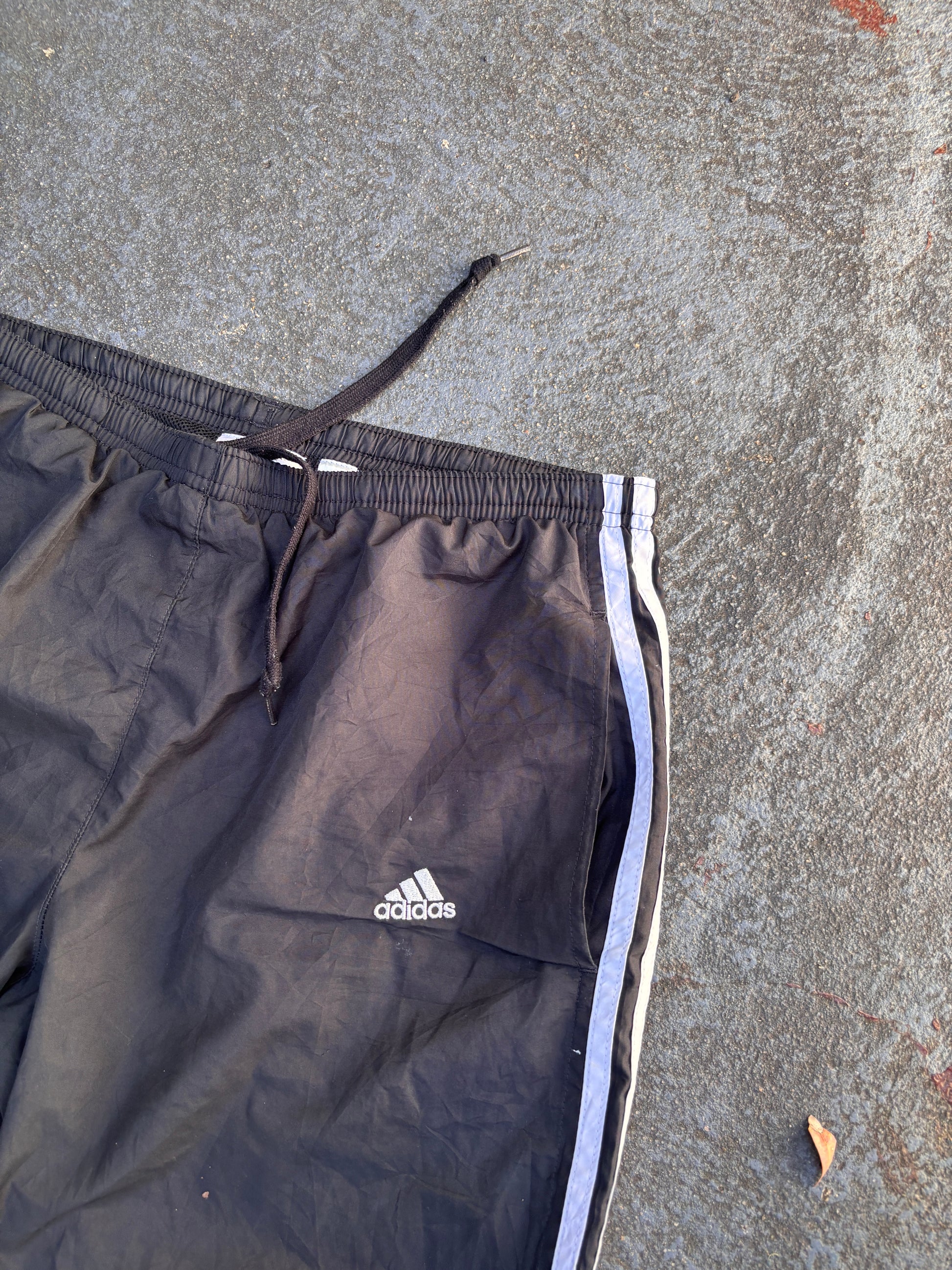 Vintage Y2K Adidas Track Pants Size M Black White 3-Stripes Wide Leg Ankle Zip