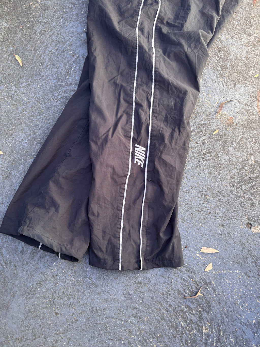 Vintage Y2K Nike Track Pants Size M Black Grey Piping Spell Out Wide Leg Ankle Zip
