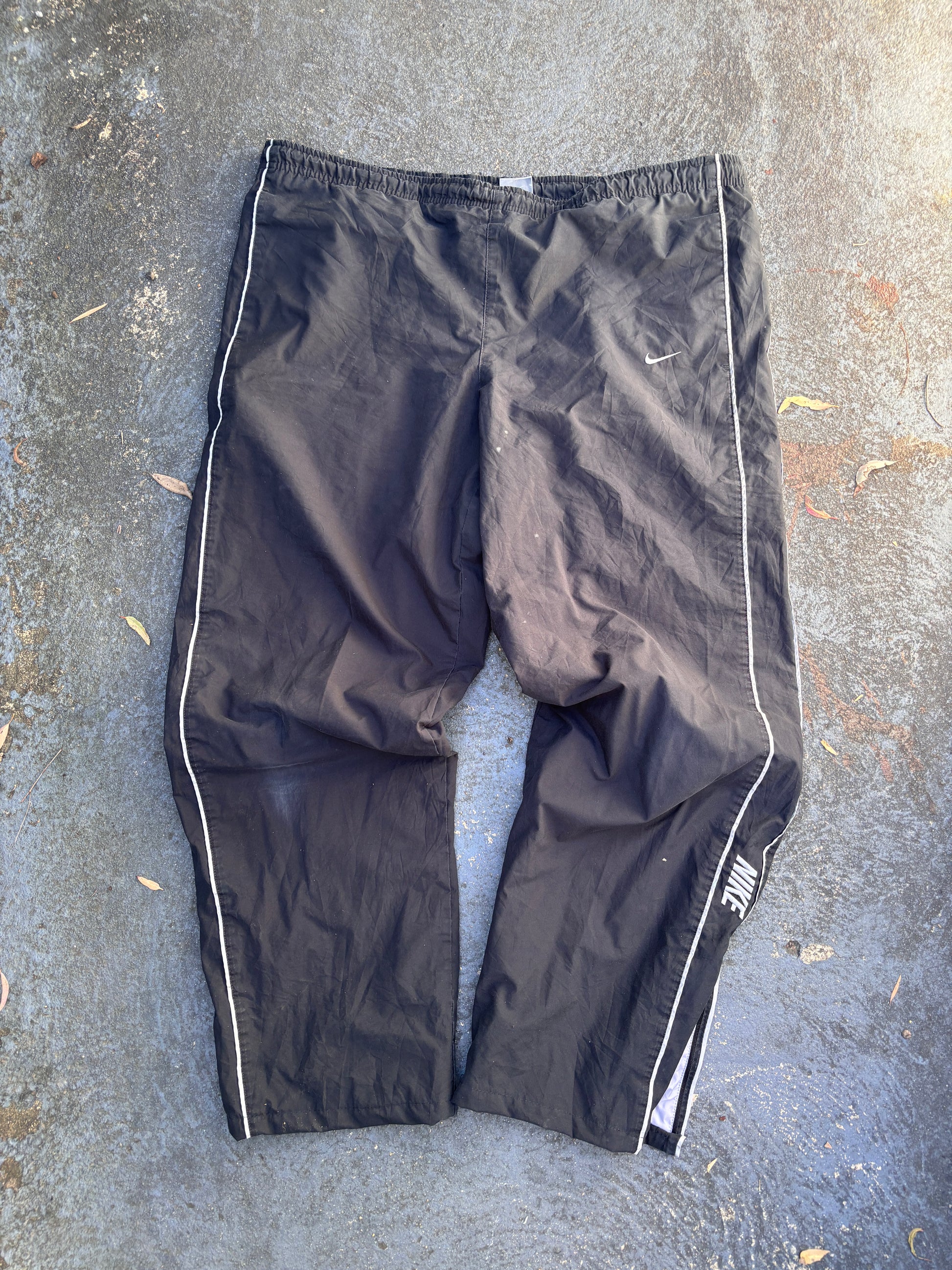 Vintage Y2K Nike Track Pants Size M Black Grey Piping Spell Out Wide Leg Ankle Zip