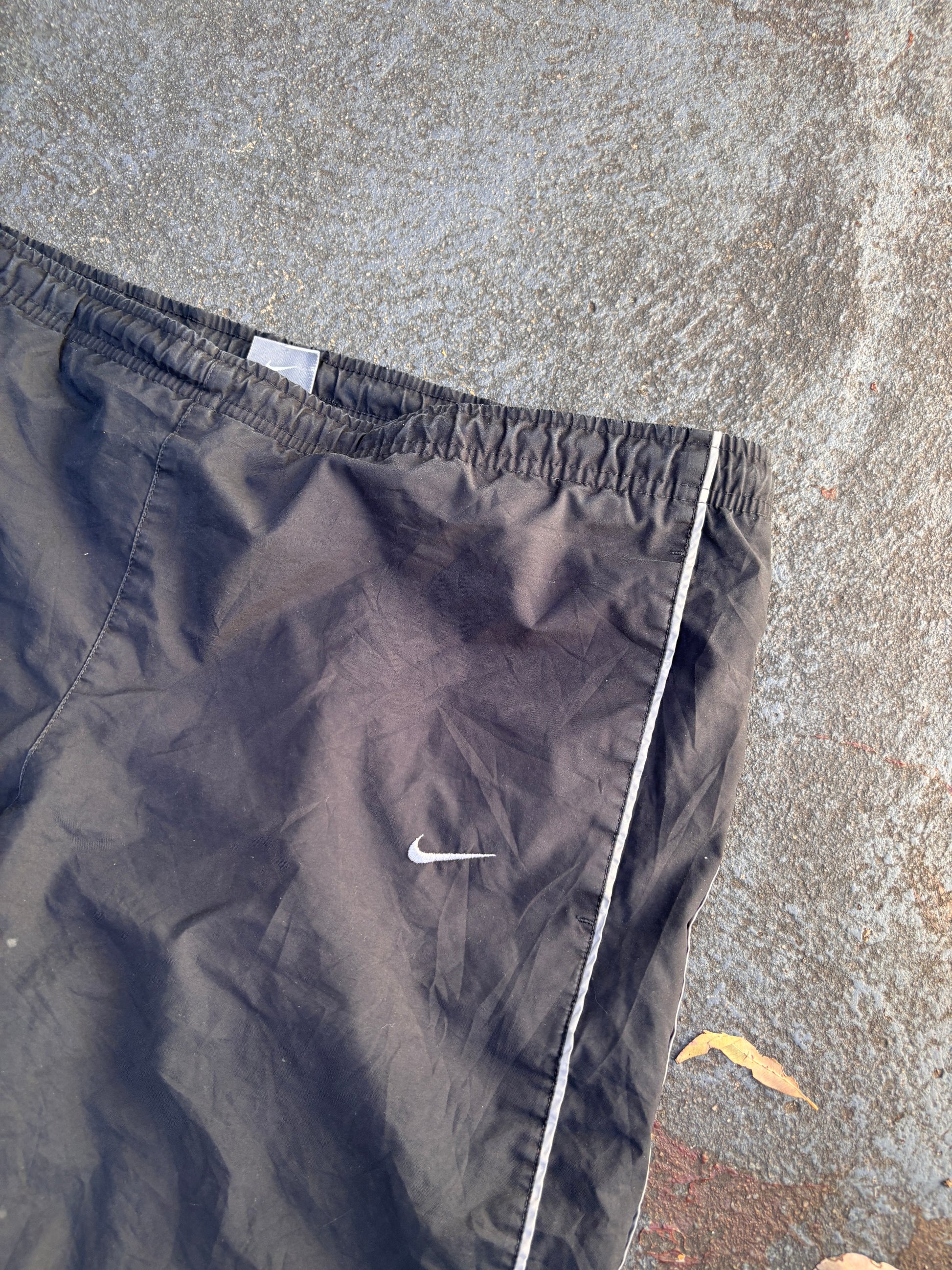 Vintage Y2K Nike Track Pants Size M Black Grey Piping Spell Out Wide Leg Ankle Zip