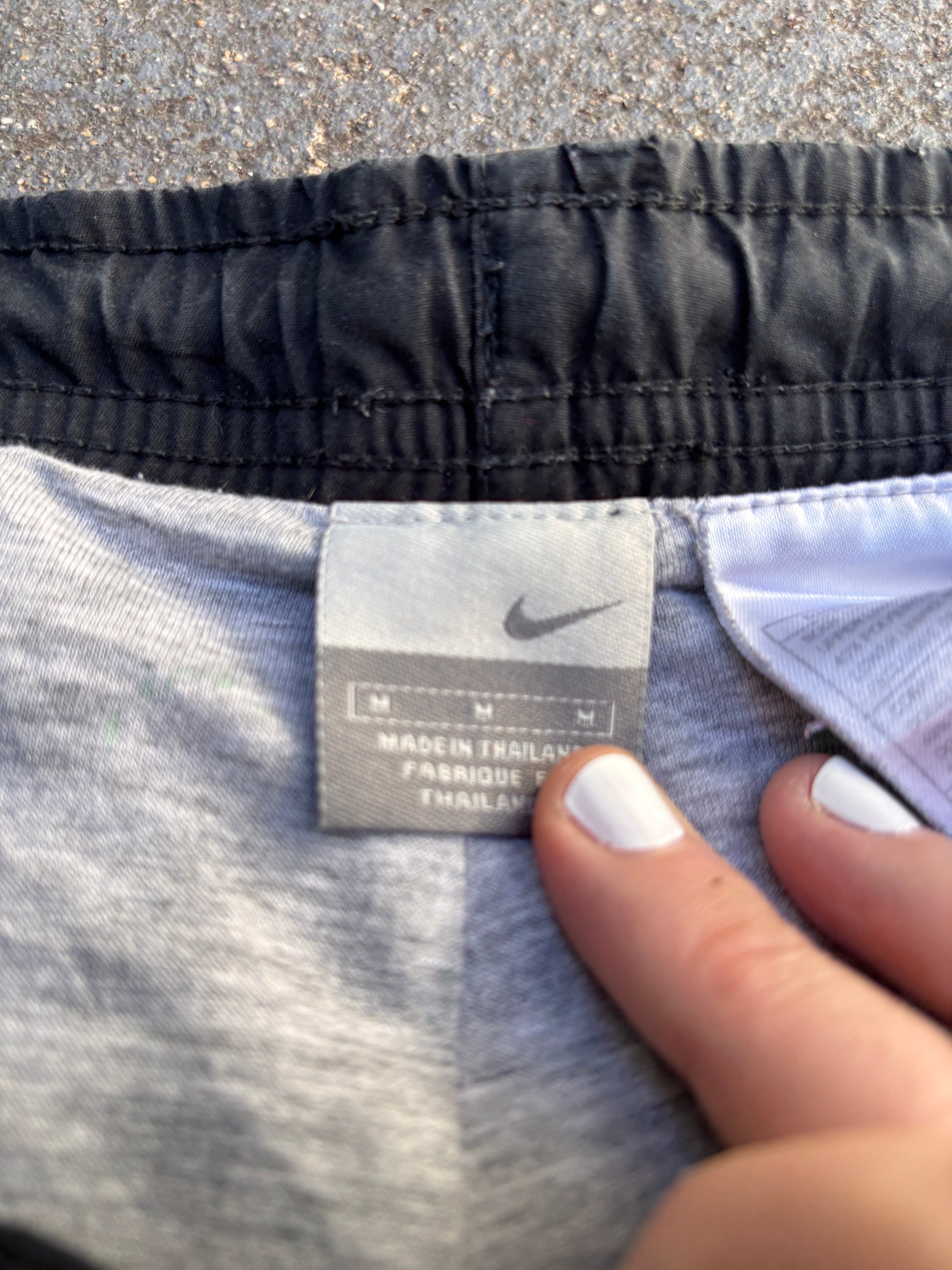 Vintage Y2K Nike Track Pants Size M Black Grey Piping Spell Out Wide Leg Ankle Zip