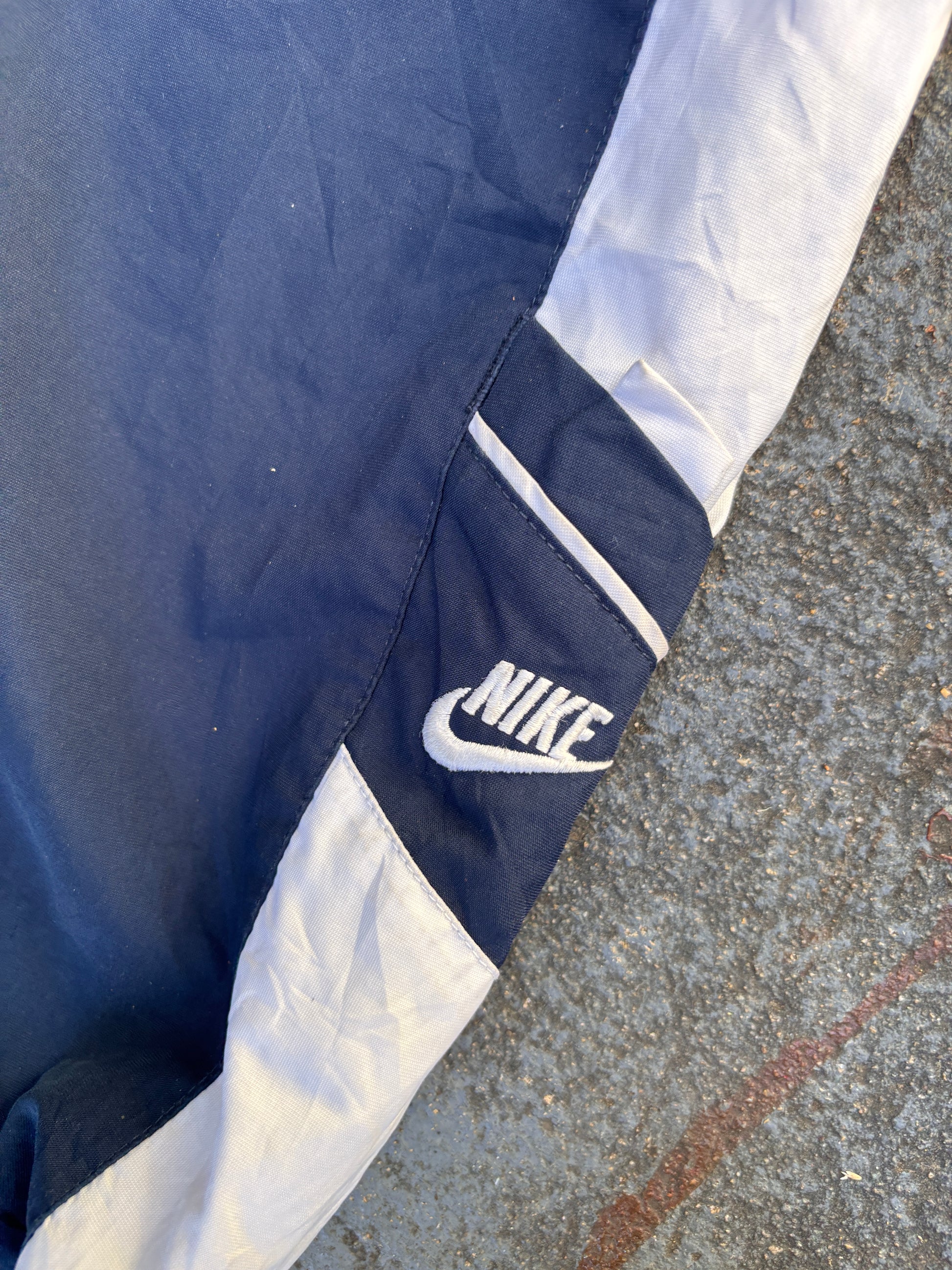 Vintage Y2K Nike Track Pants Women’s Size L Navy White Side Detail Ankle Zip