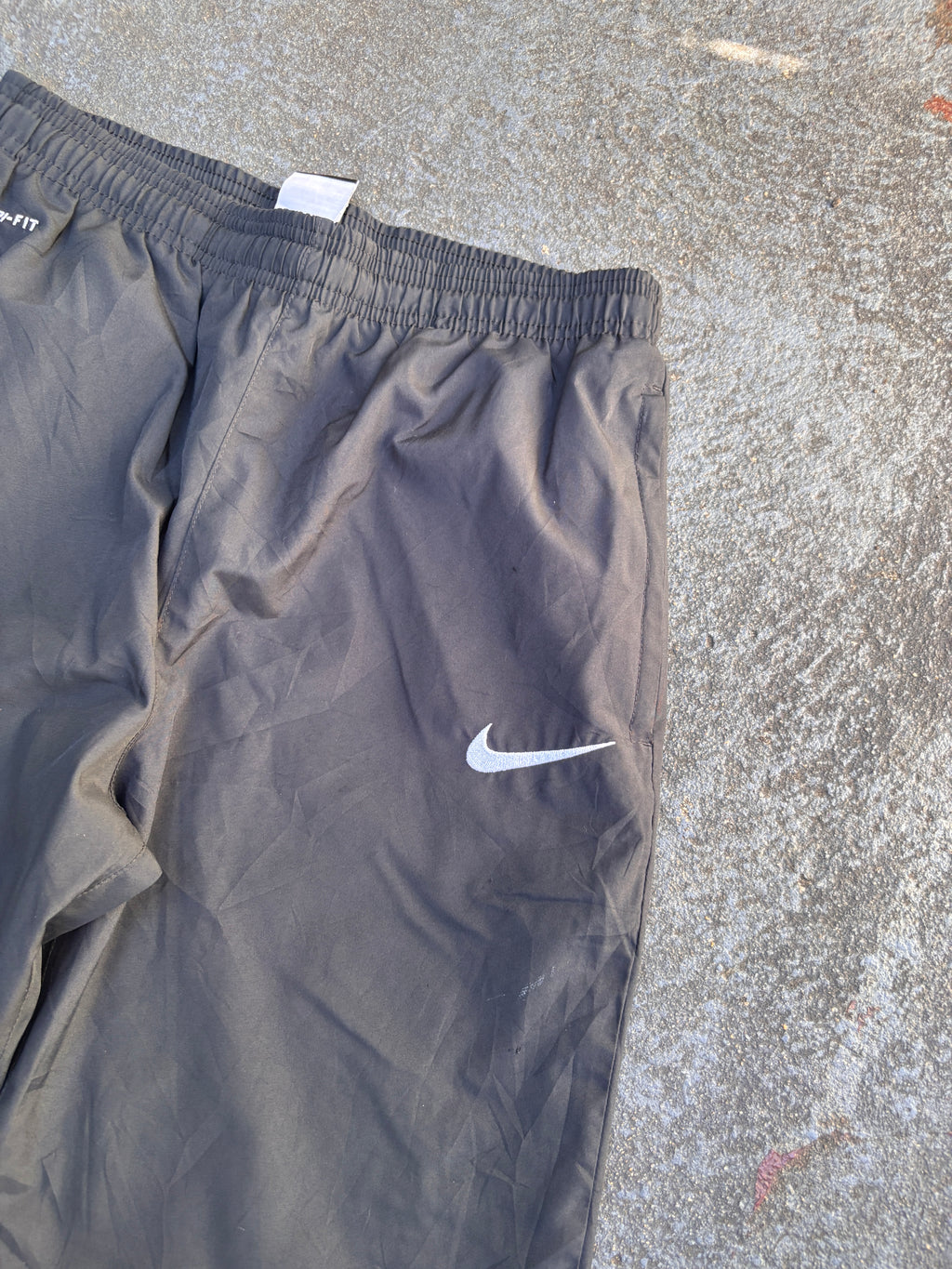 Nike Dri-Fit Track Pants Size S Black White Swoosh Straight Leg Ankle Zip