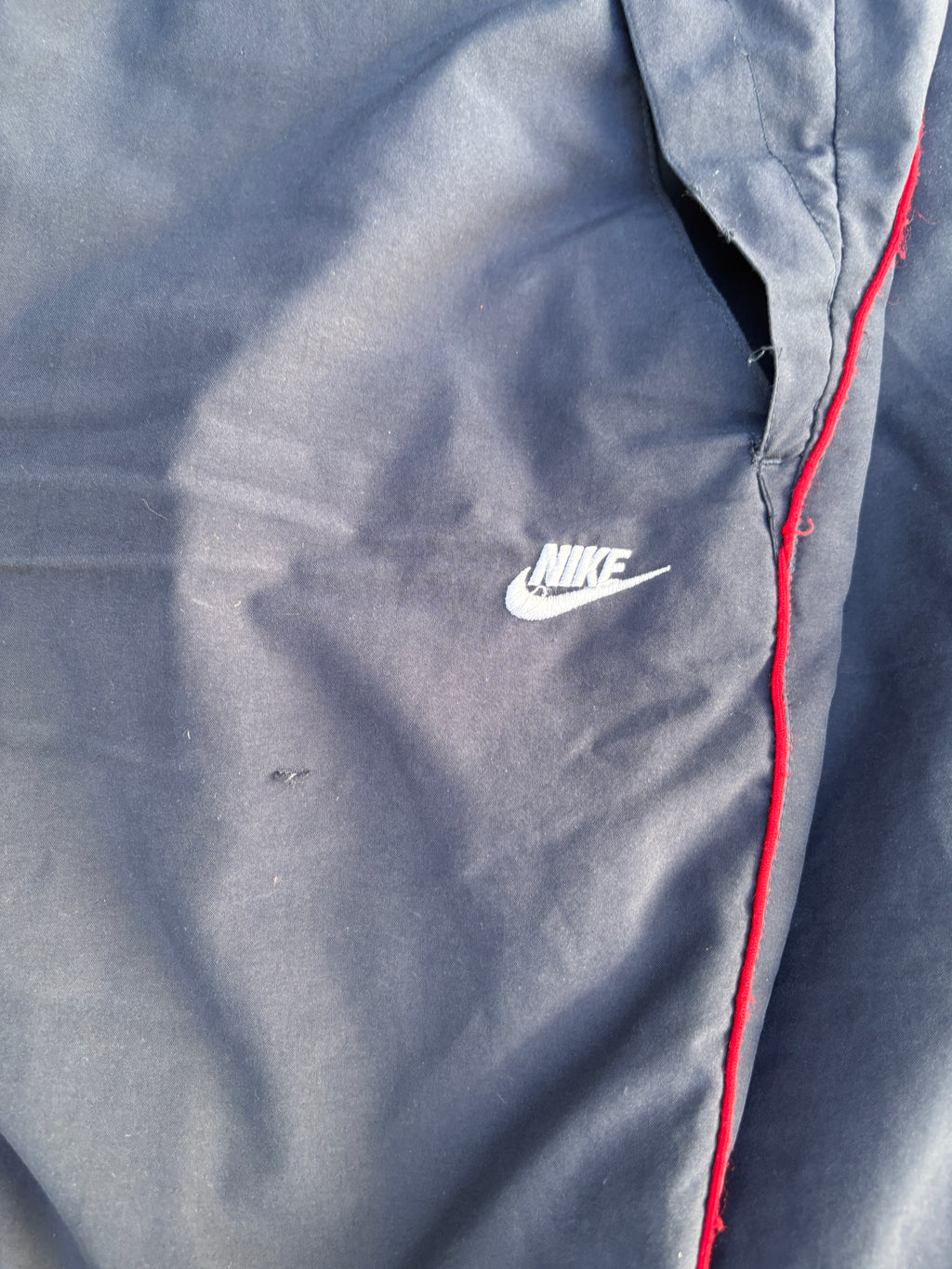Vintage Y2K Nike Track Pants Size L Navy Red Piping Spell Out Wide Leg Classic