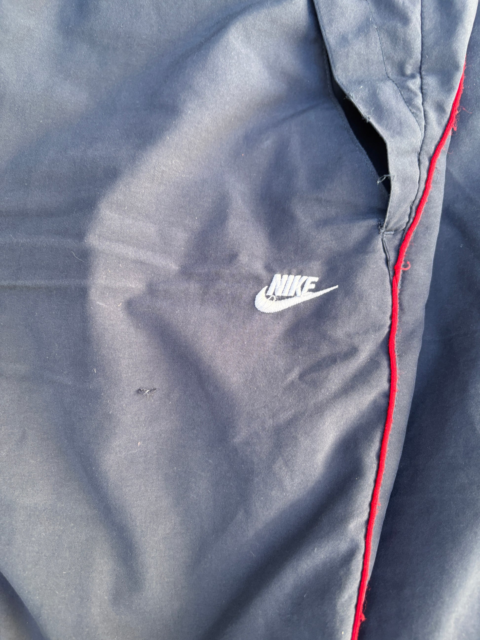 Vintage Y2K Nike Track Pants Size L Navy Red Piping Spell Out Wide Leg Classic