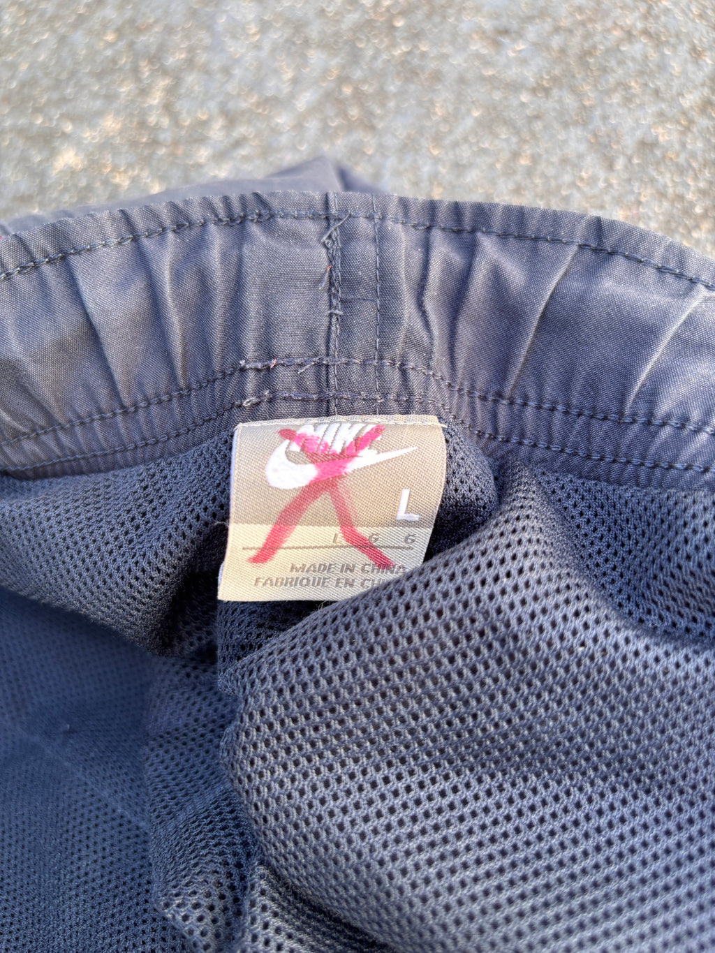 Vintage Y2K Nike Track Pants Size L Navy Red Piping Spell Out Wide Leg Classic