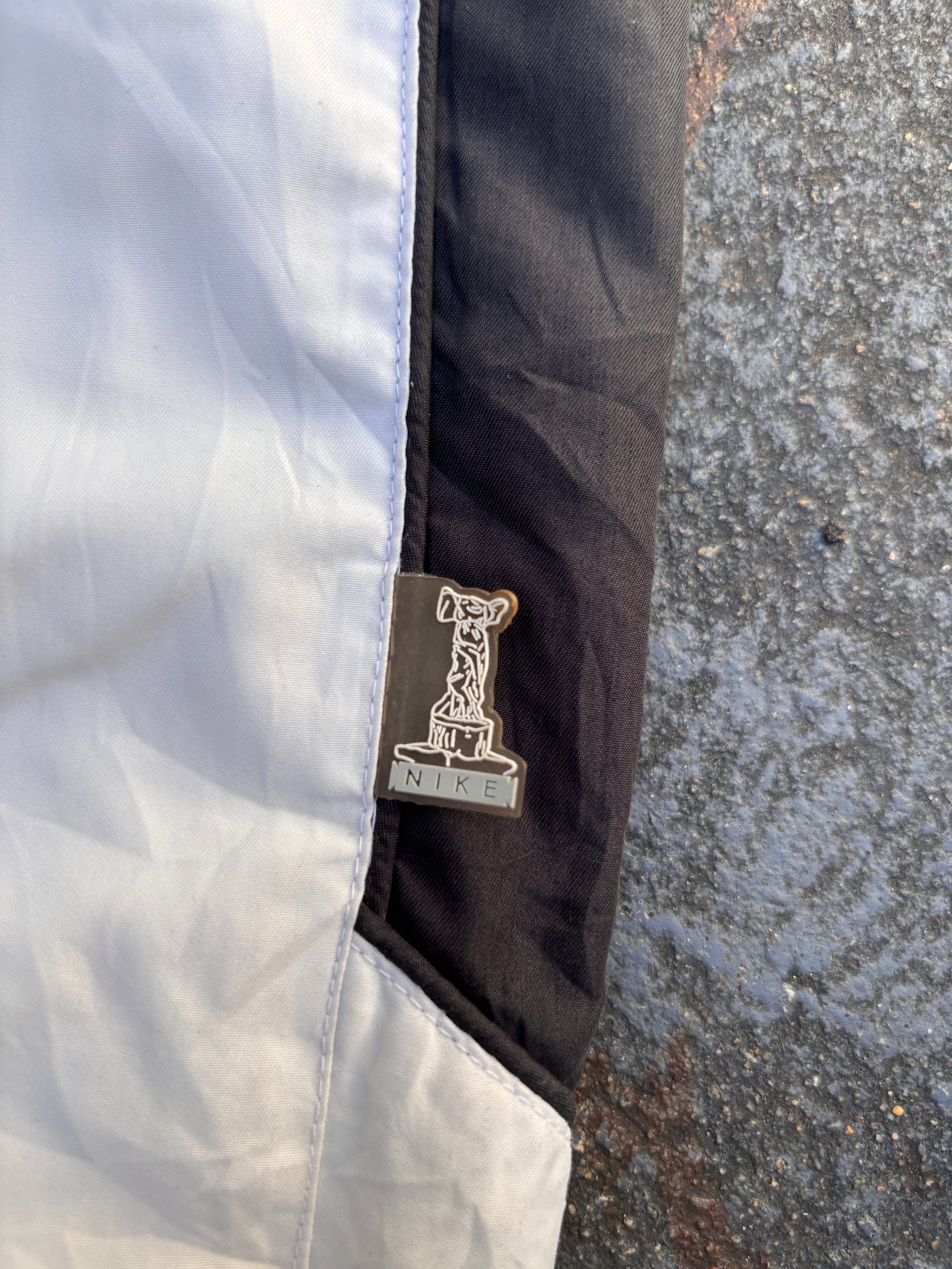 Vintage 90s Nike Spain Track Pants Size L White Navy Piping Spell Out RARE