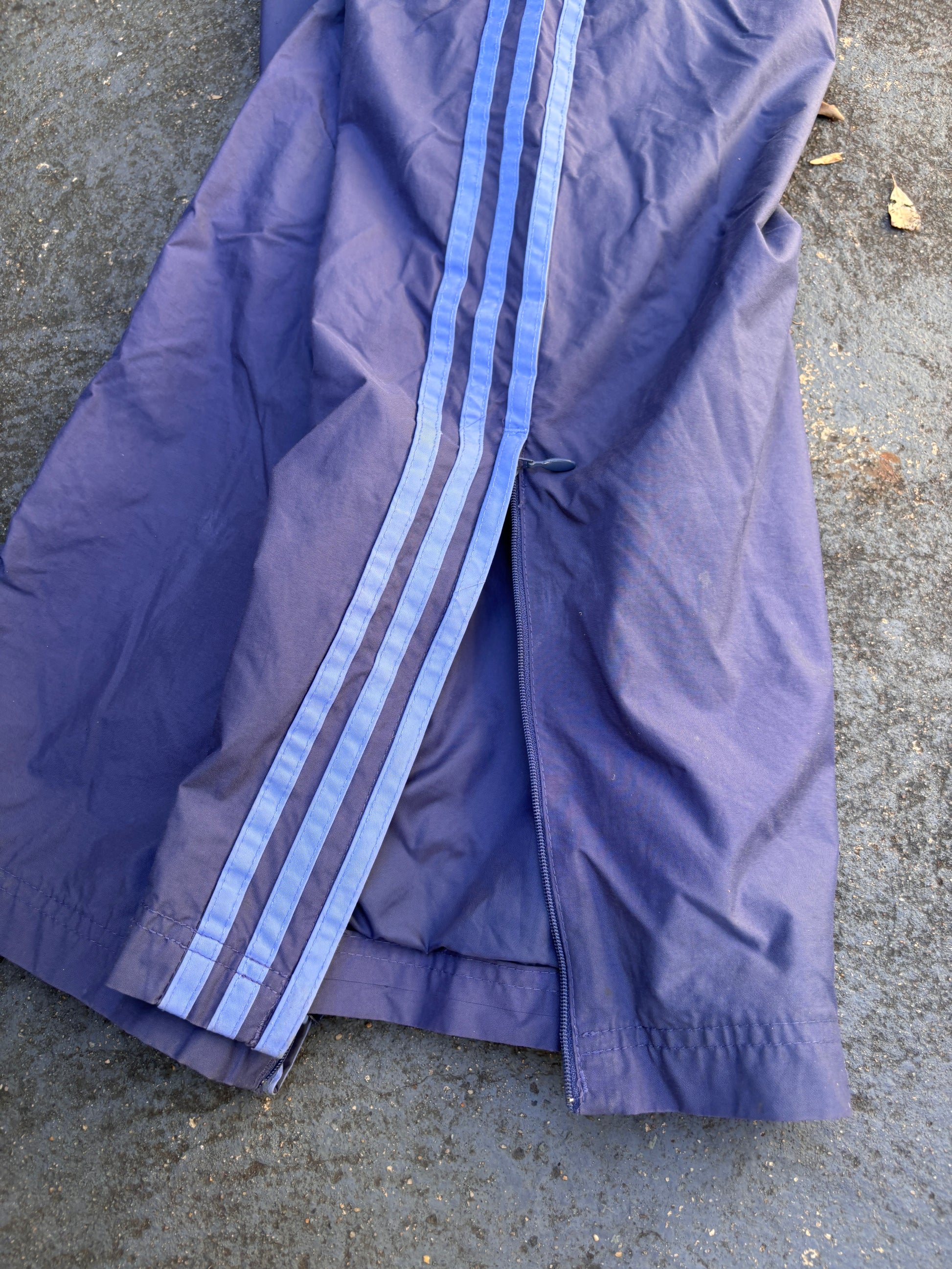 Vintage 90s Adidas Track Pants Size L Purple Blue 3-Stripes Wide Leg Ankle Zip