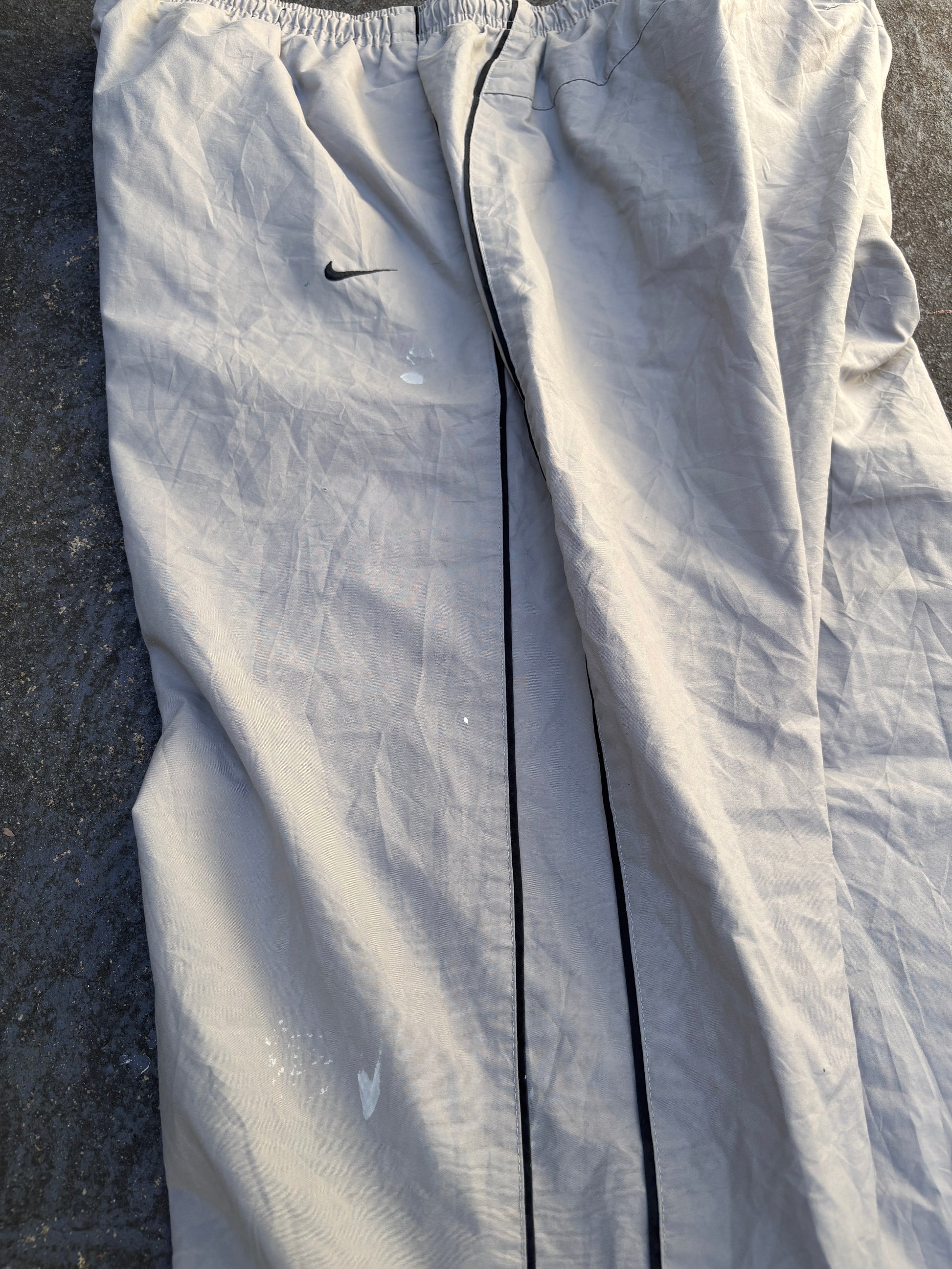 Vintage Y2K Nike Track Pants Size XL Grey Black Piping Spell Out Wide Leg Ankle Zip