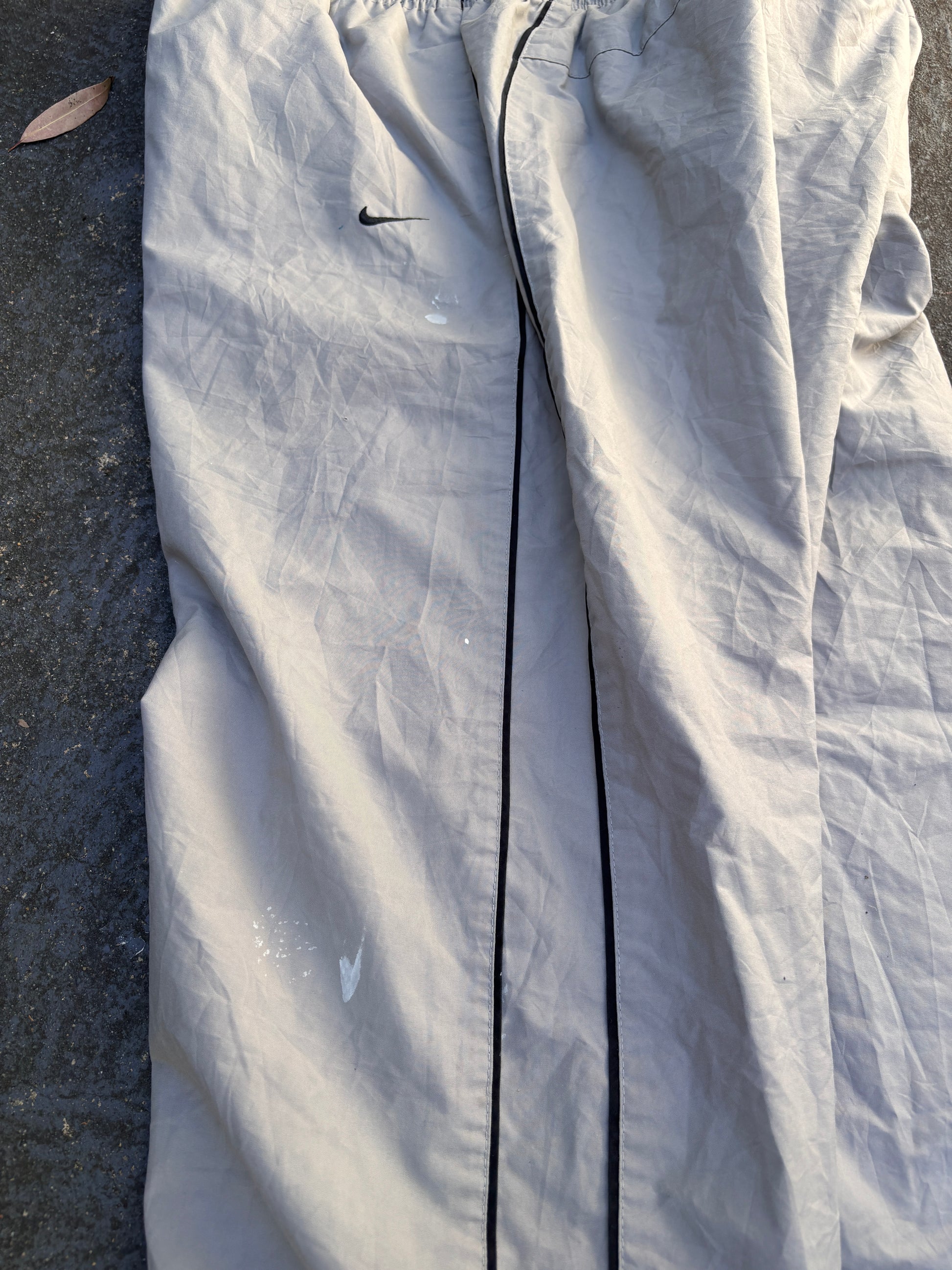 Vintage Y2K Nike Track Pants Size XL Grey Black Piping Spell Out Wide Leg Ankle Zip