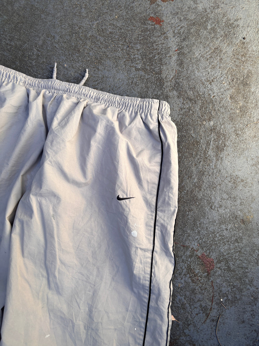 Vintage Y2K Nike Track Pants Size XL Grey Black Piping Spell Out Wide Leg Ankle Zip