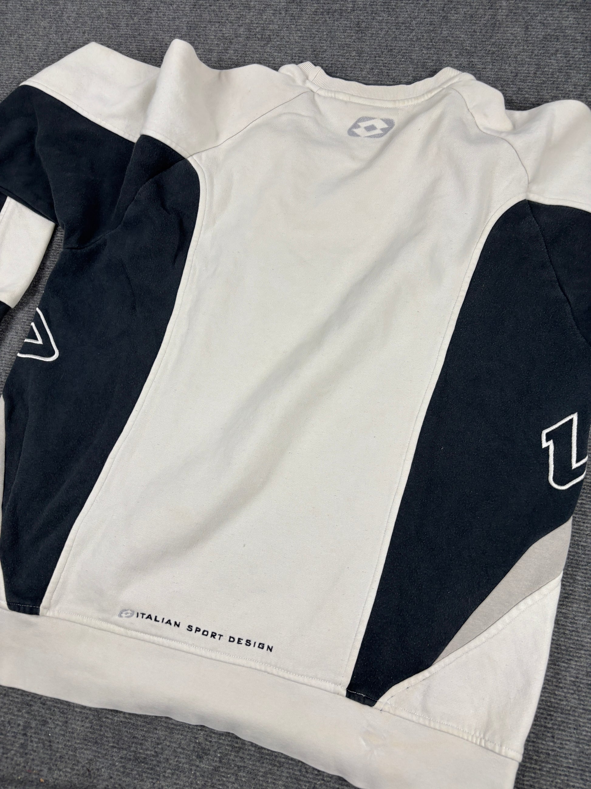 Vintage 90s Lotto Jumper Size XL White Black Spell Out Embroidered Logo Sweatshirt