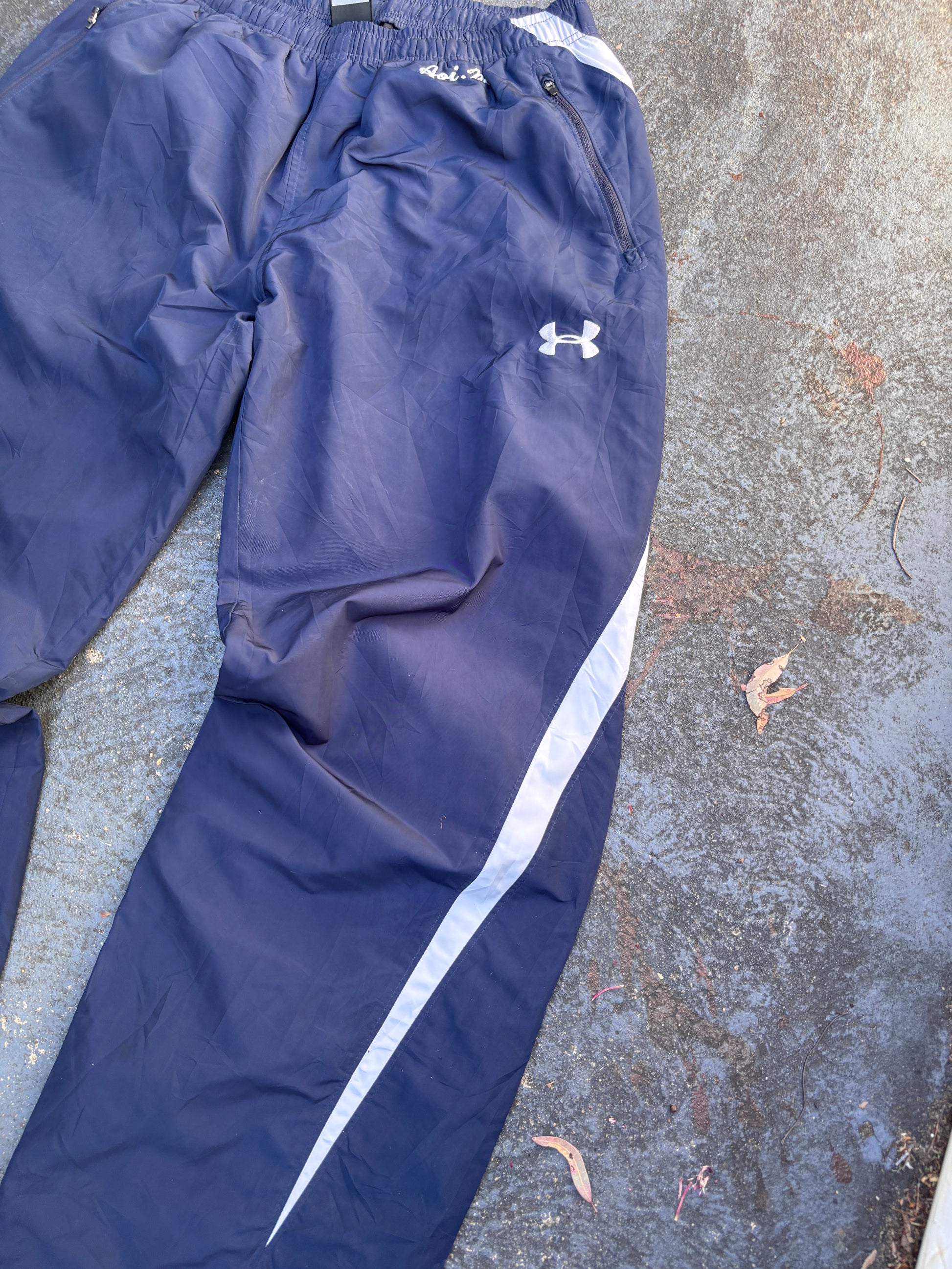 Vintage Y2K Under Armour Track Pants Size M Navy White Detail Japan Release