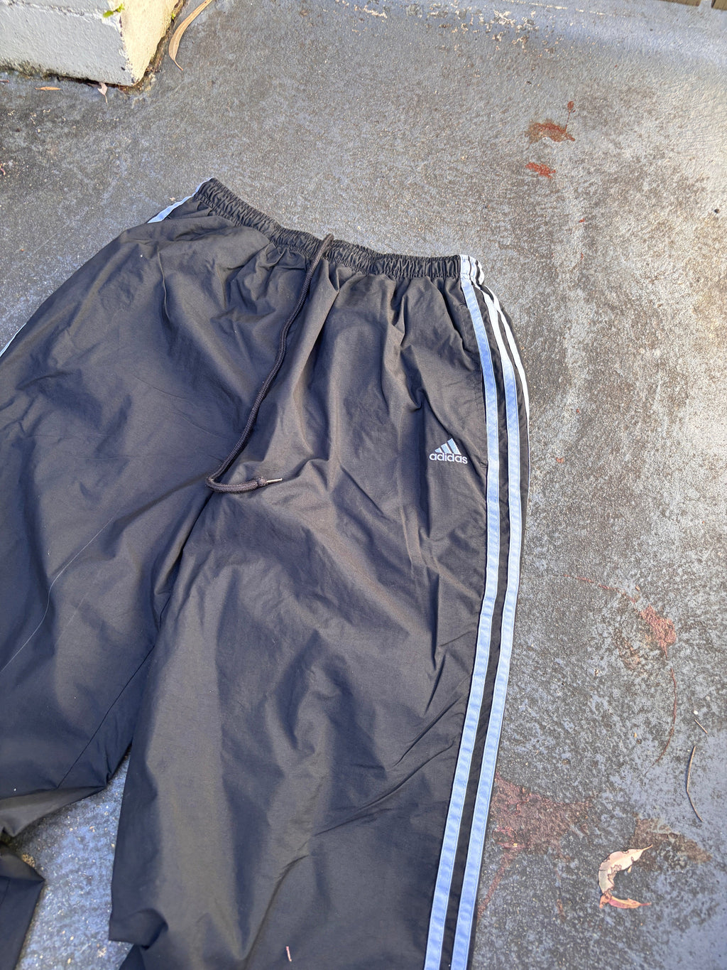 Vintage Y2K Adidas Track Pants Size M Black Blue 3-Stripes Classic Wide Leg Ankle Zip