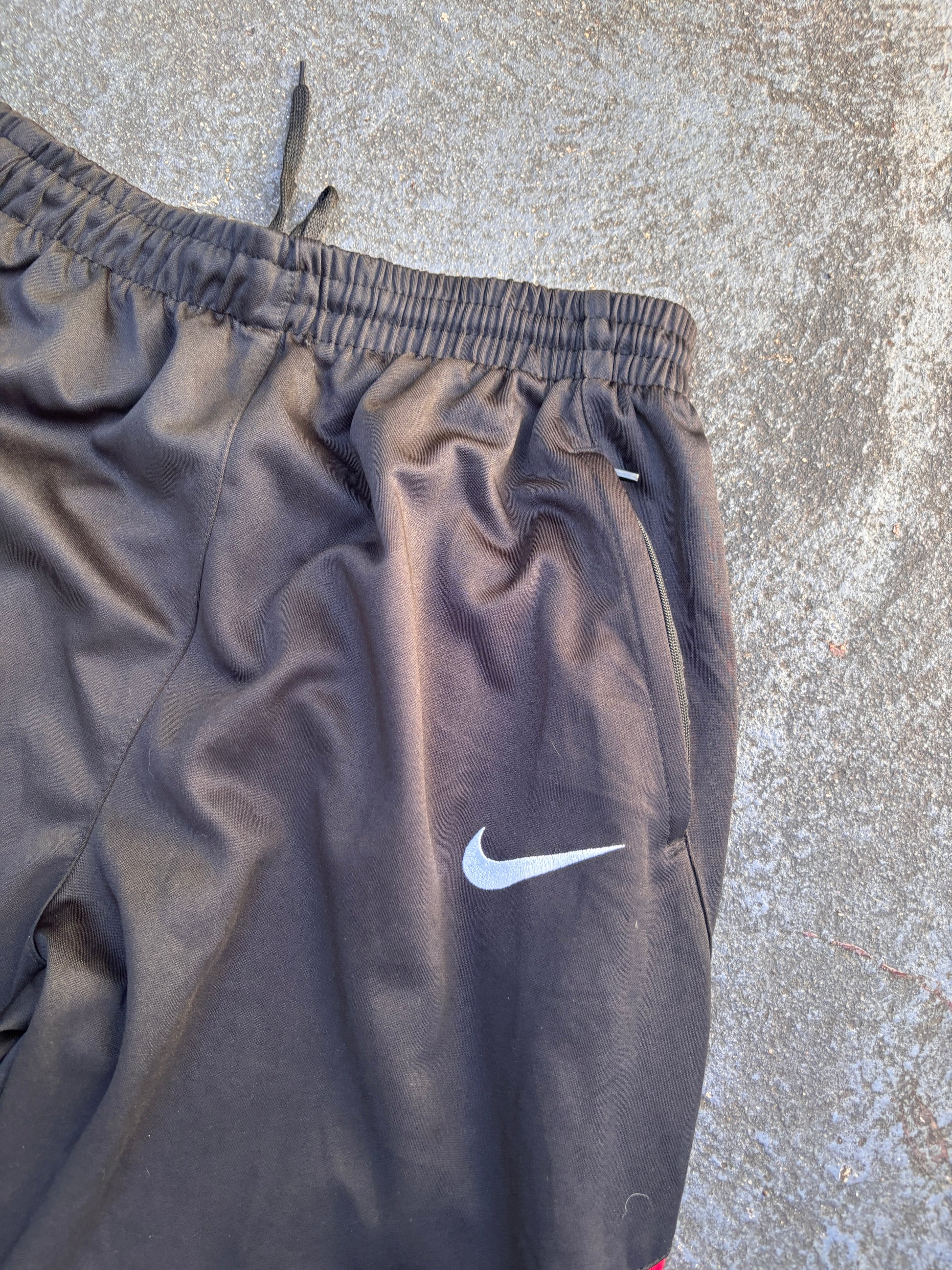 Vintage Y2K Nike Football Track Pants Size S Black Red T90 Logo Tapered Ankle Zip