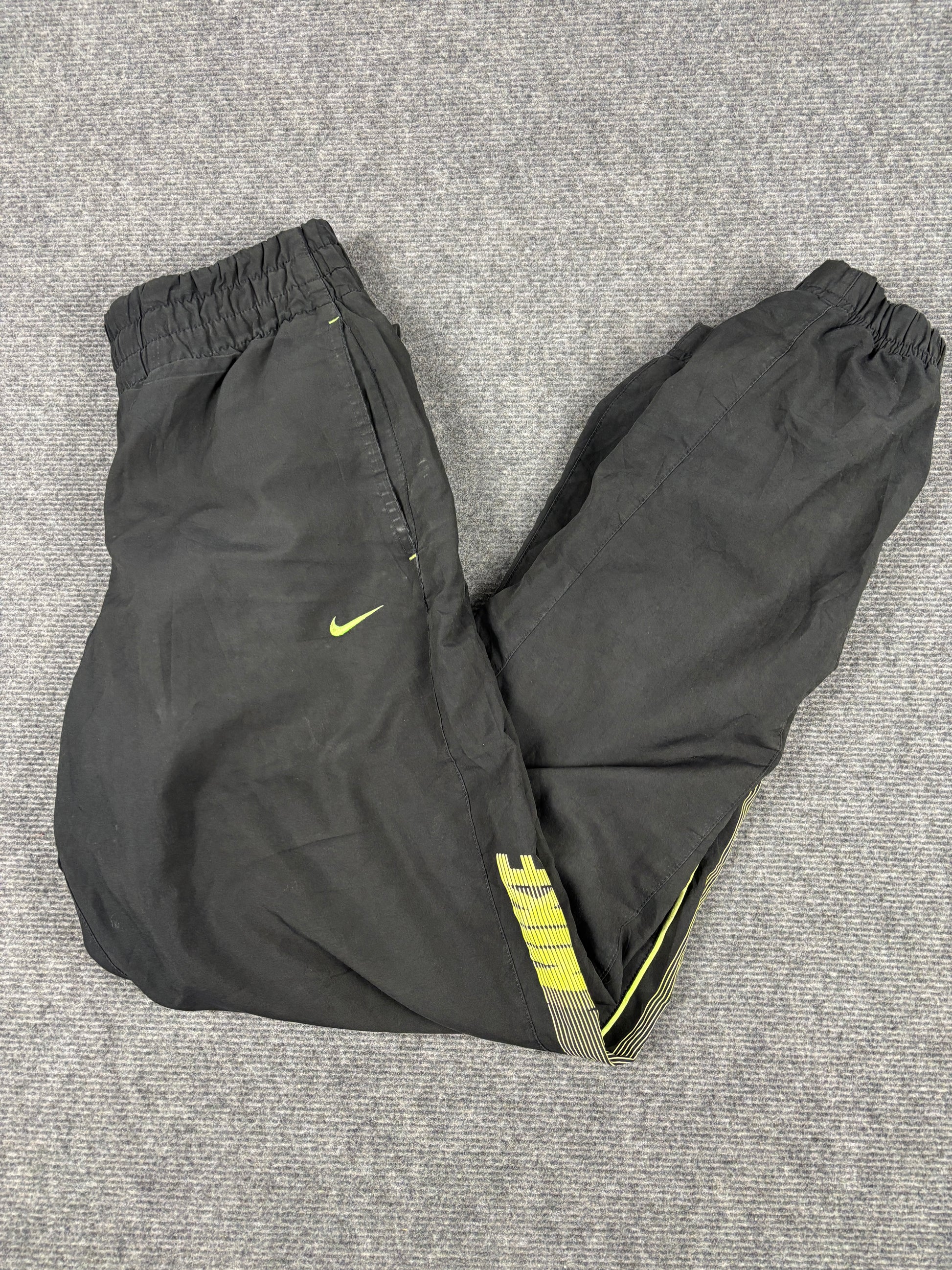 2000s Nike Track Pants Men’s S Black Yellow Spell Out Joggers
