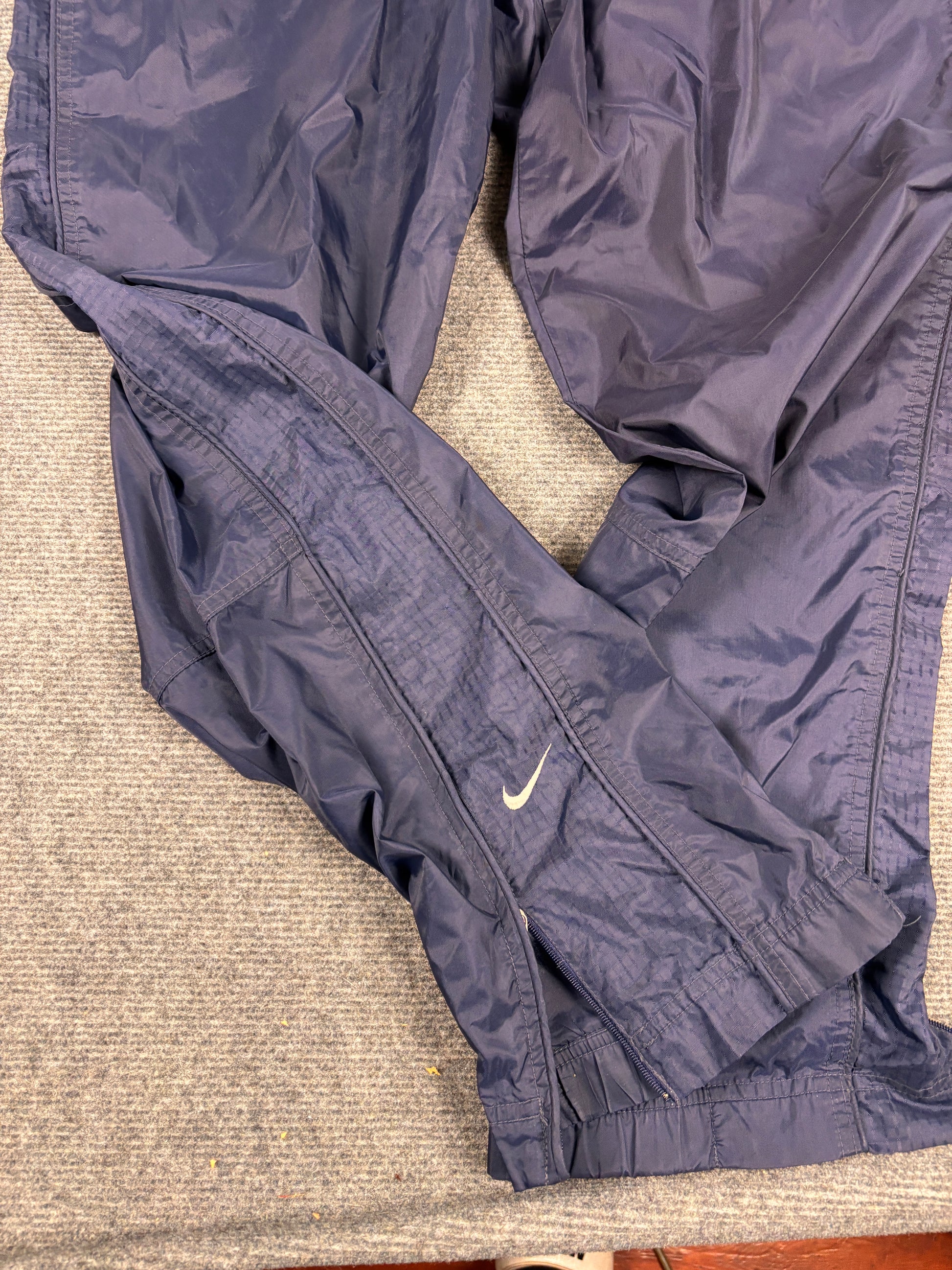 90s Nike Track Pants Men's Small Navy Blue Baggy Nylon Joggers
